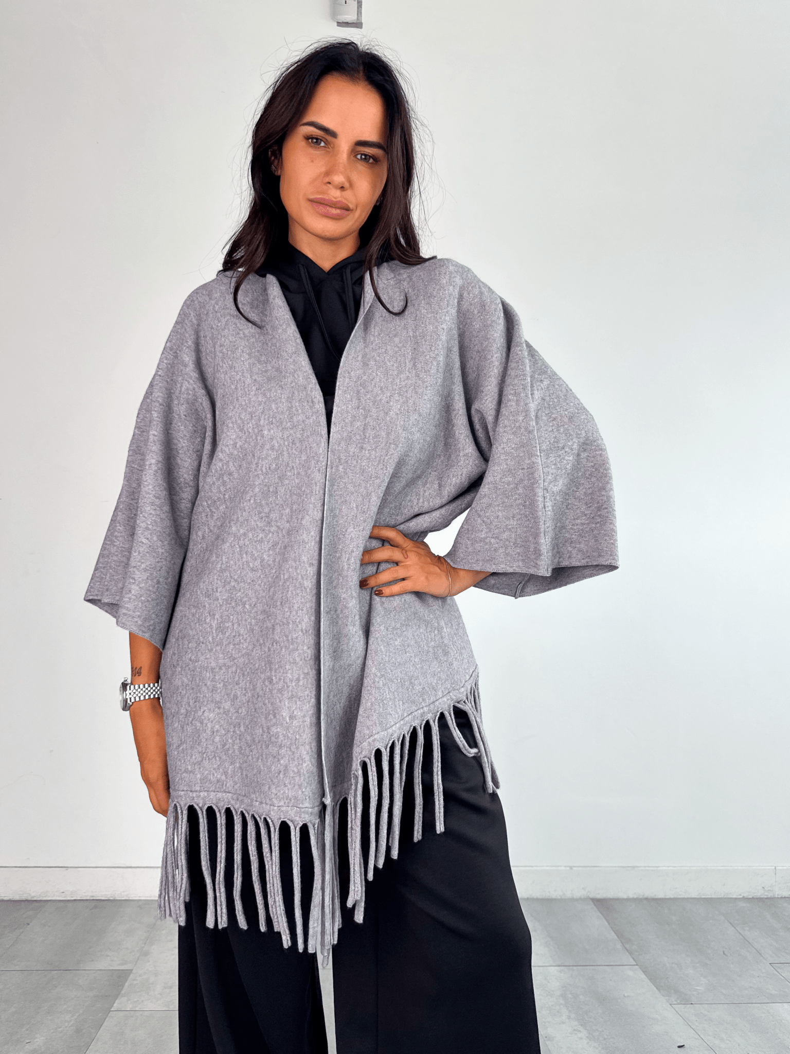 Cardigan Frange - Grigio - SAINTH