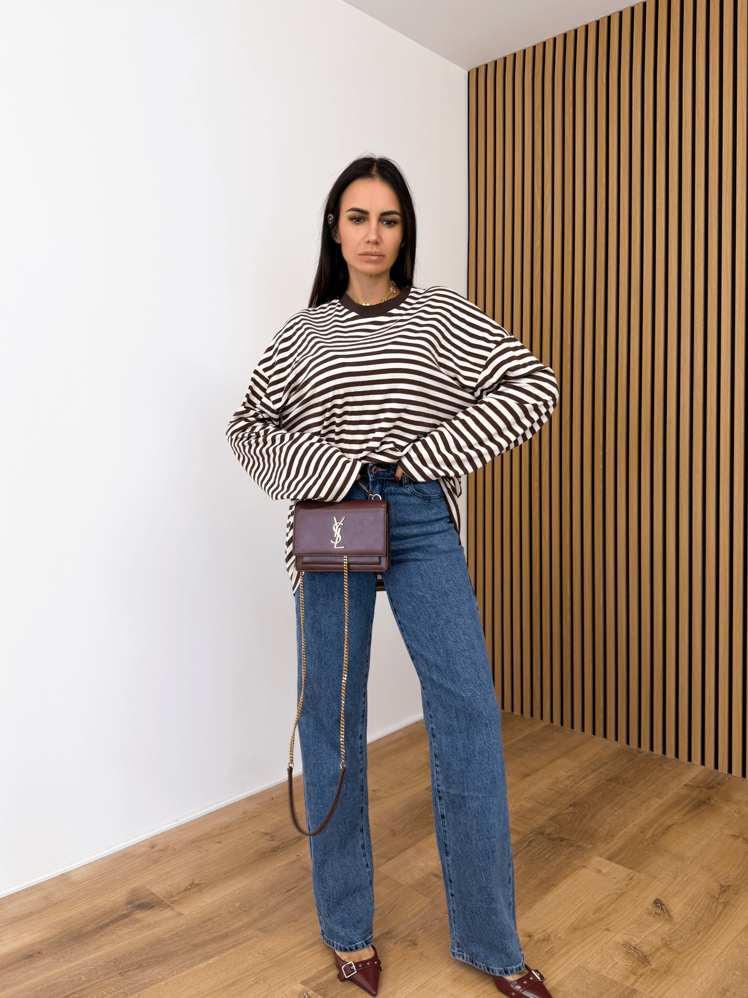 Maxi Maglia Lines - Burro e Marrone - SAINTH