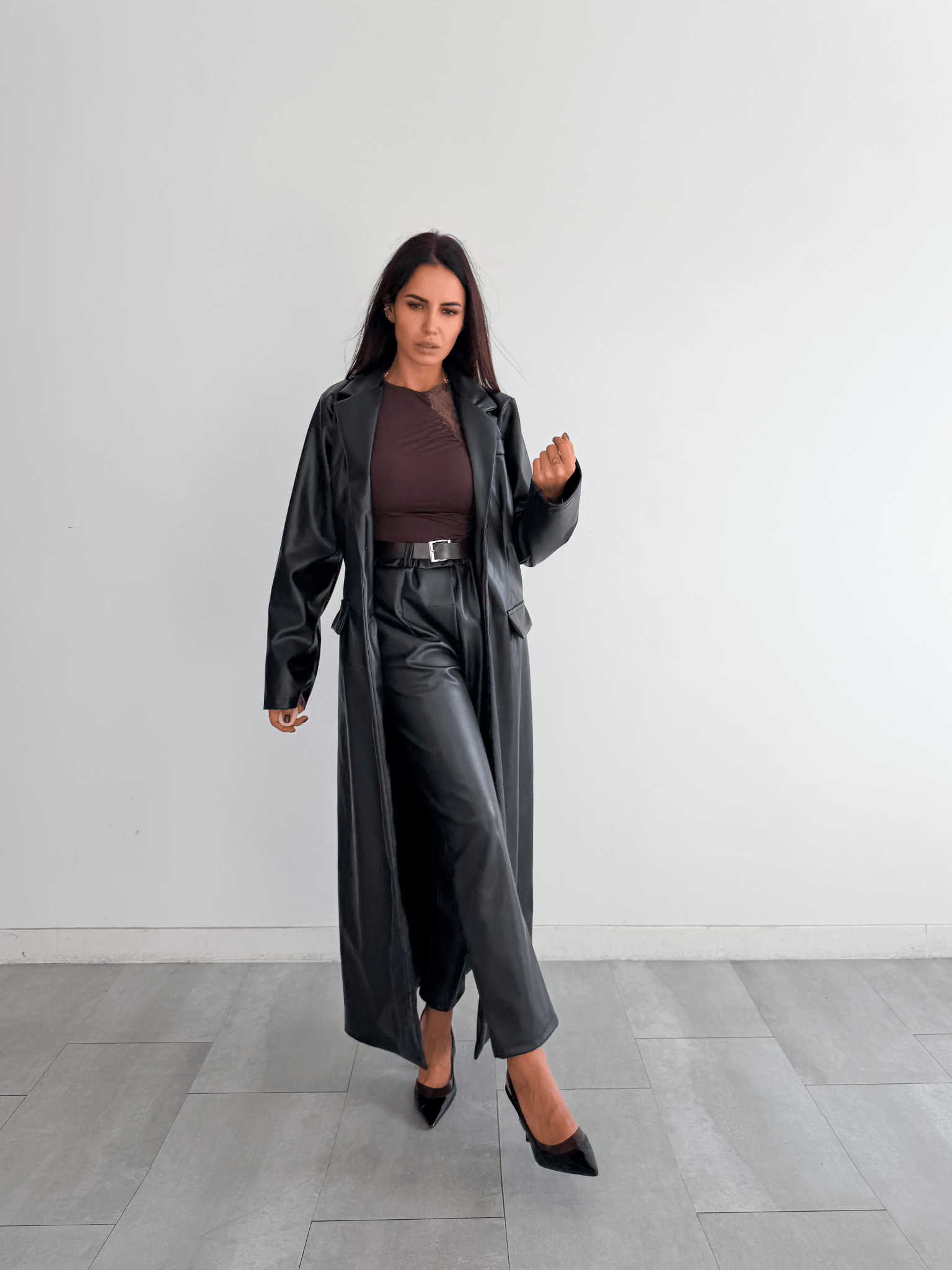 Pantalone Ecopelle + Cintura - Nero - SAINTH