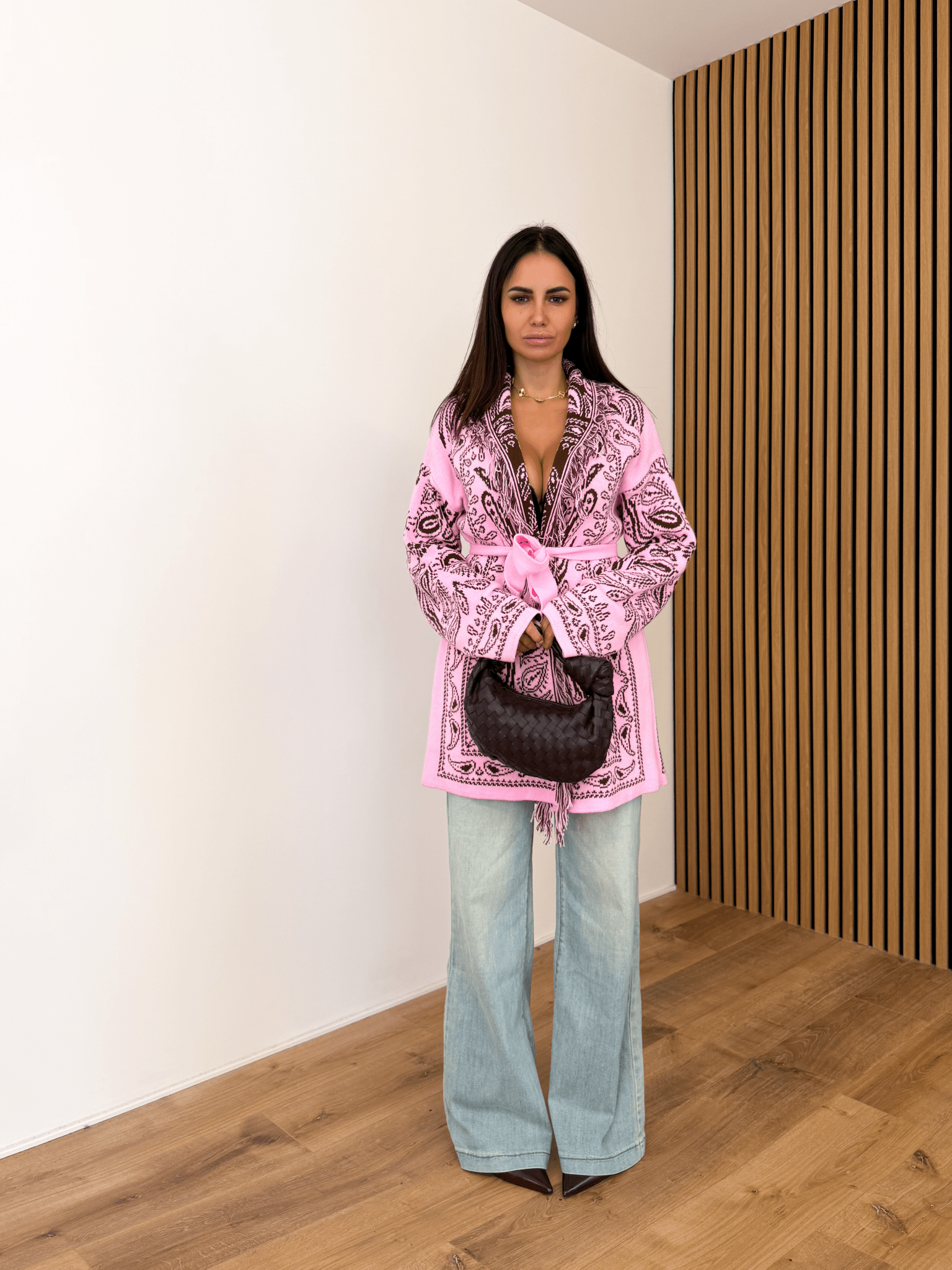 Cardigan Azteco - Baby Pink e Marrone - SAINTH