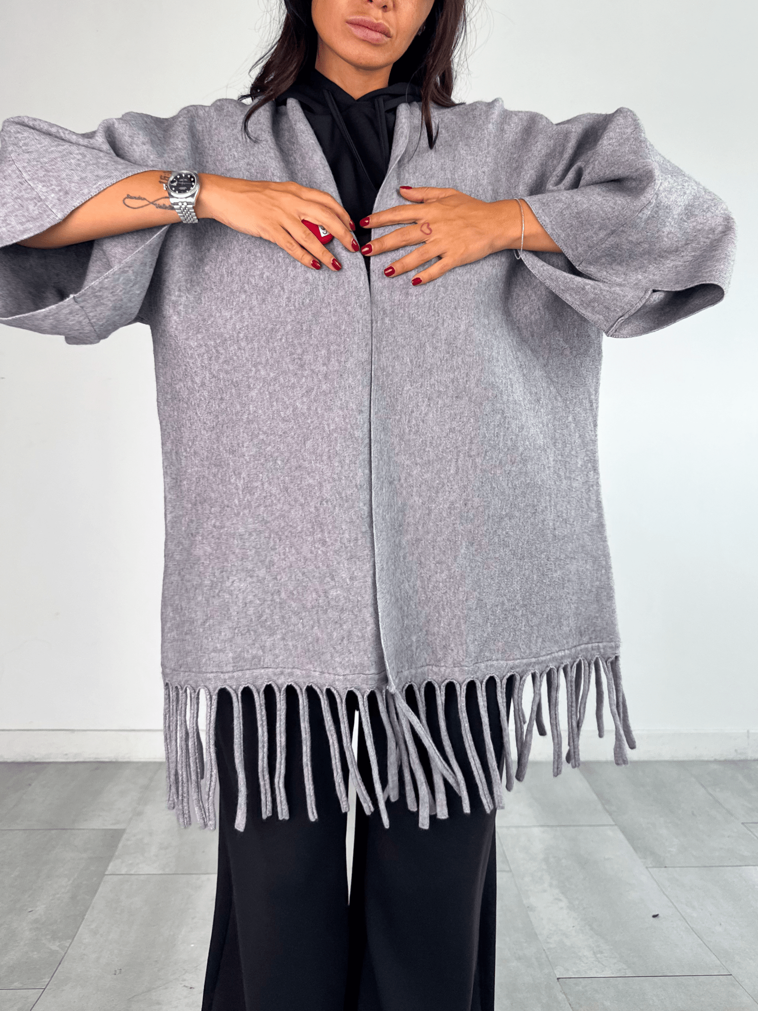 Cardigan Frange - Grigio - SAINTH