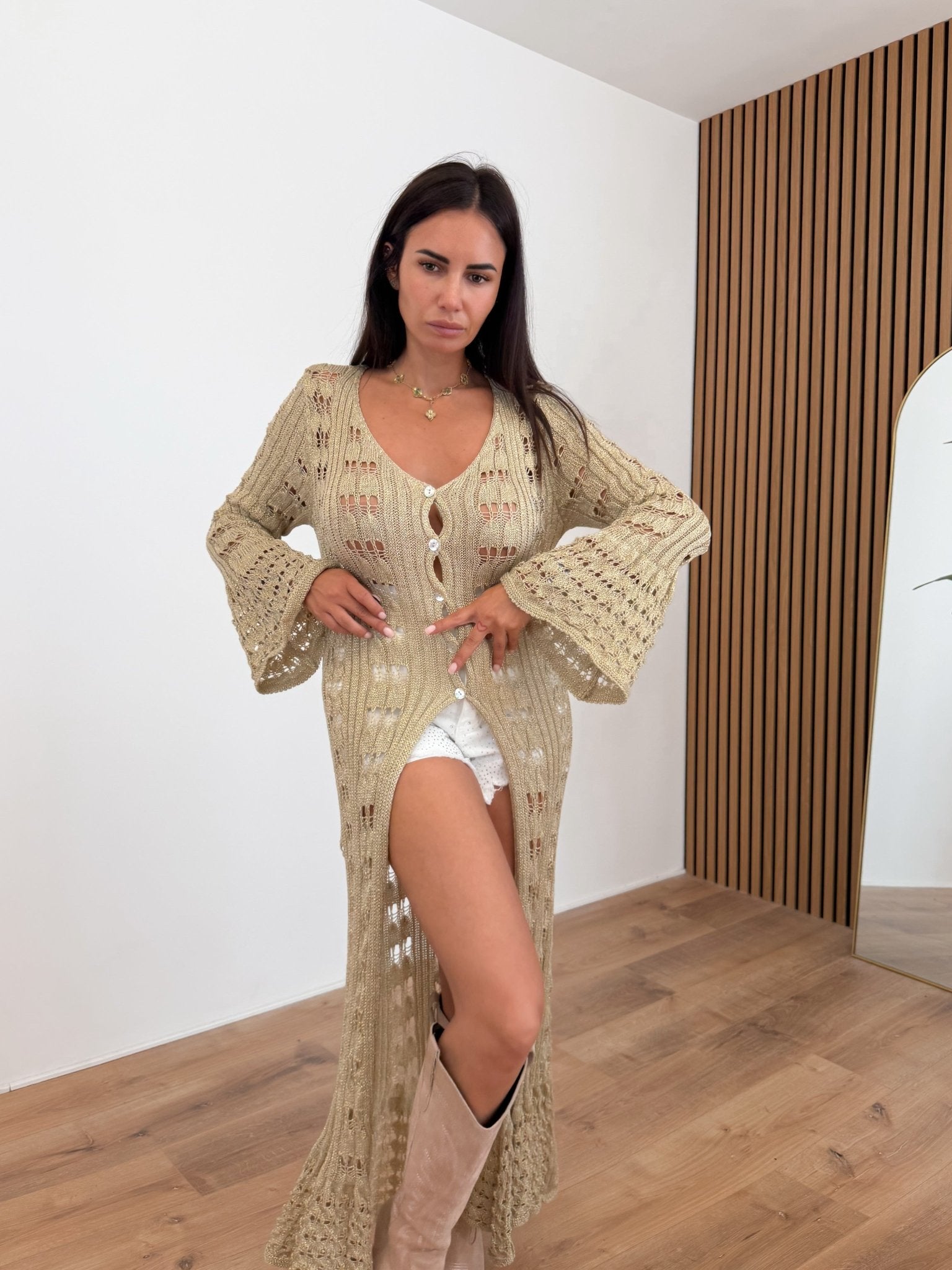 Cardigan Microbrillo - Oro - SAINTH