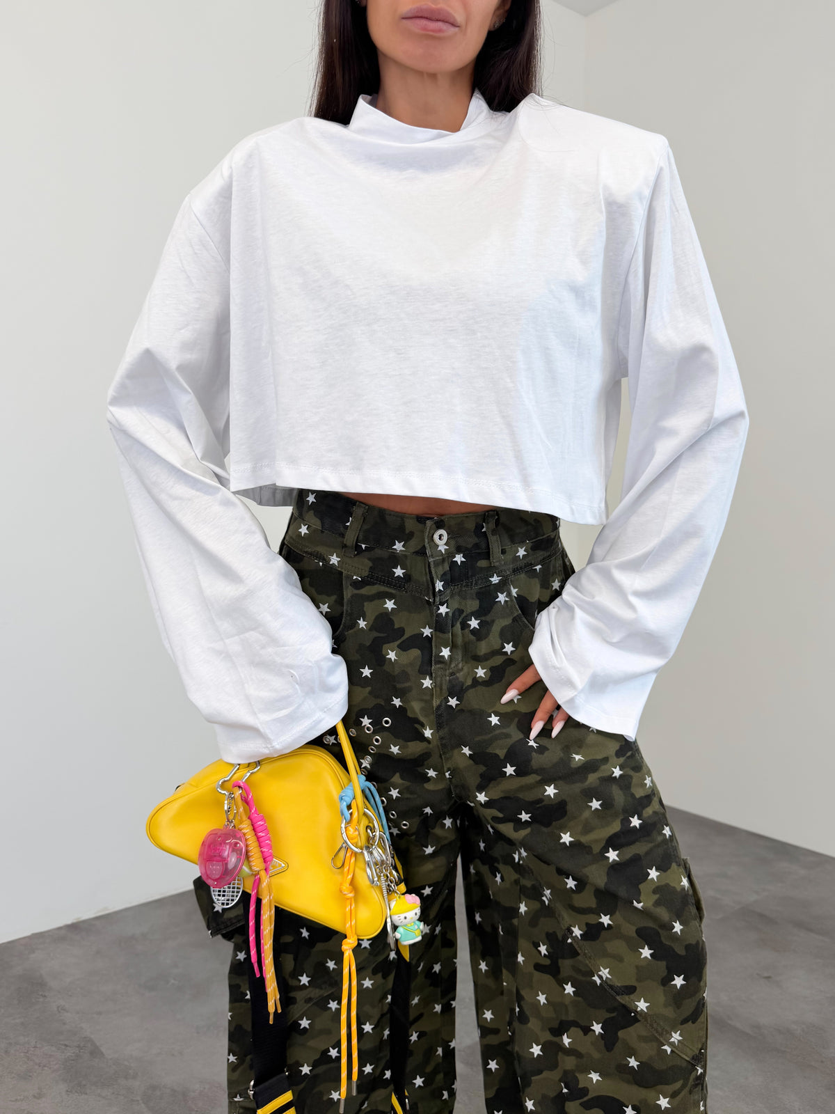 Maglia Maxi Spalla Crop - Bianca