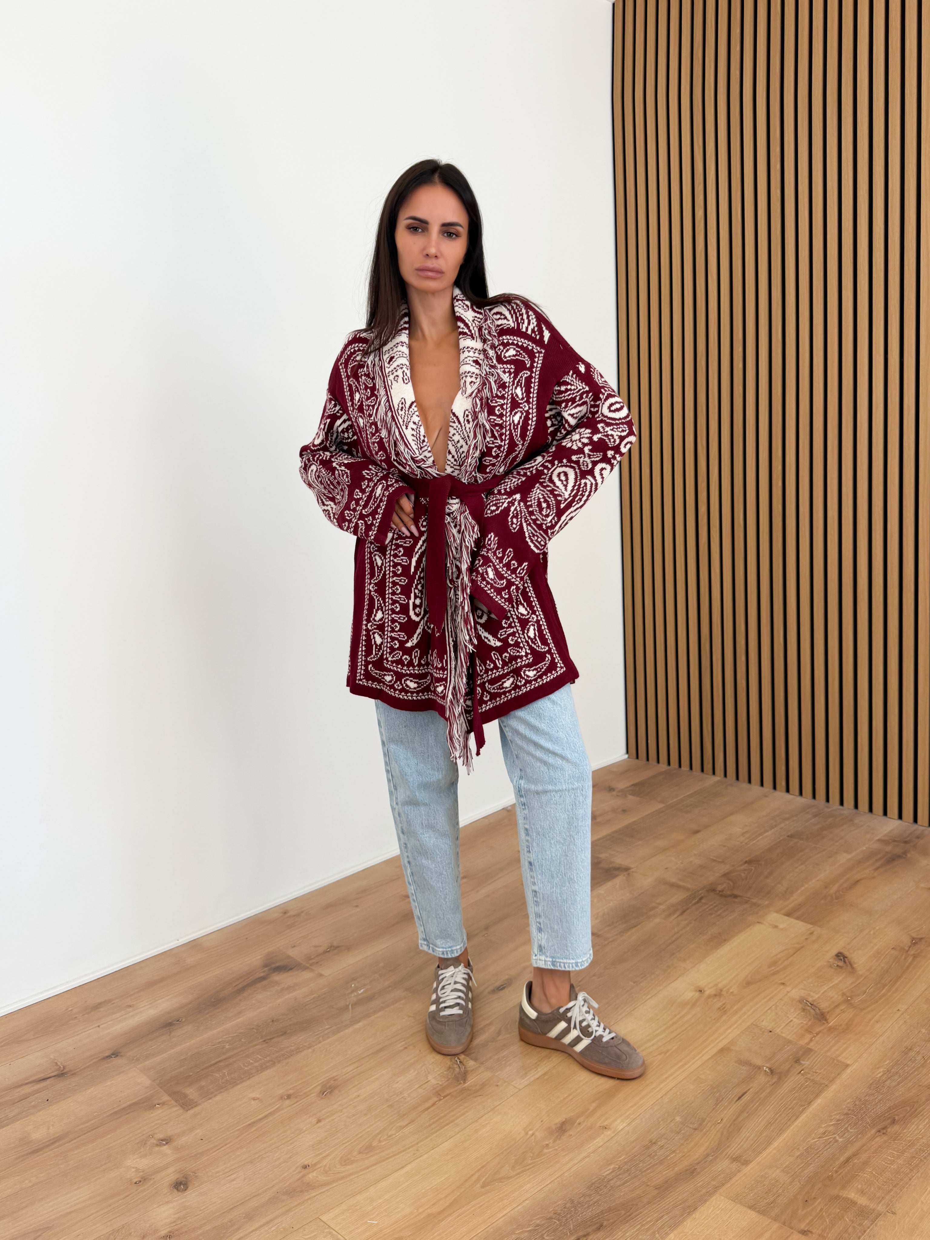 Cardigan Azteco - Bordeaux e Bianco