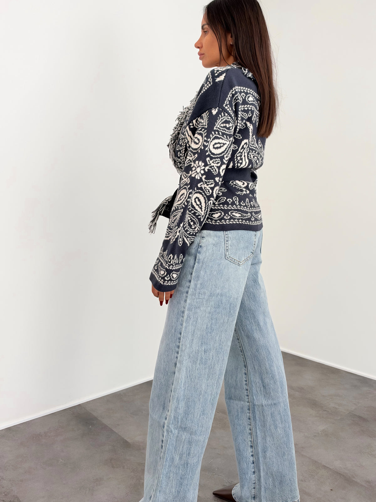 Cardigan Crop Azteco - Blu