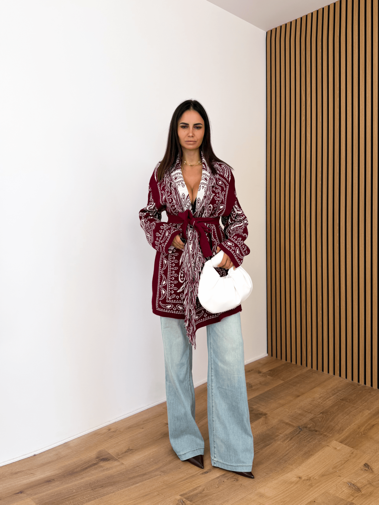 Cardigan Azteco - Bordeaux e Bianco - SAINTH