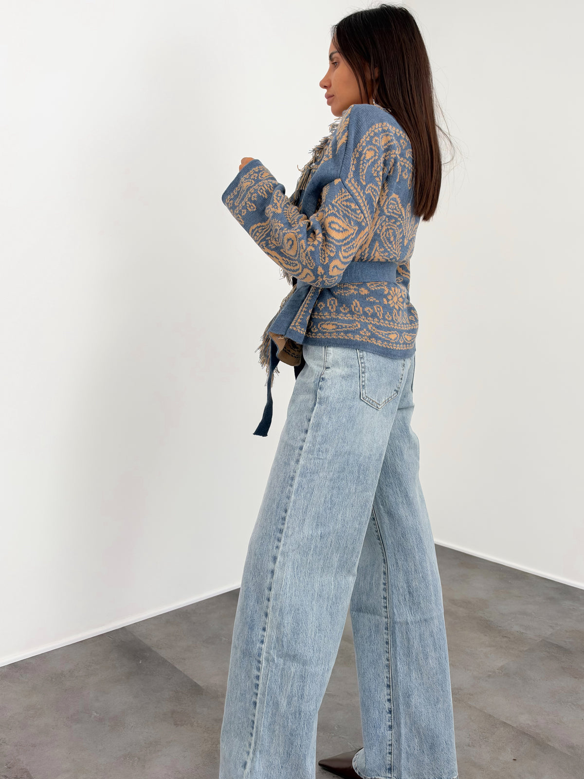 Cardigan Crop Azteco - Indaco