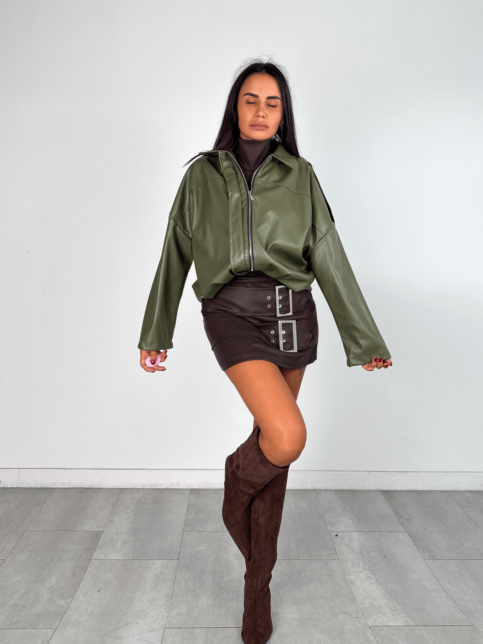 Biker Ecopelle Virale - Verde Oliva - SAINTH