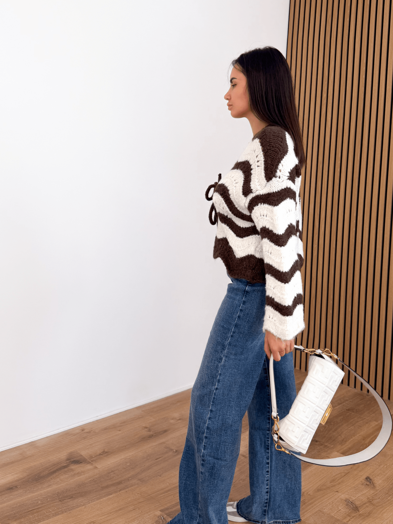 Cardigan Ondulato - Bianco e Marrone - SAINTH