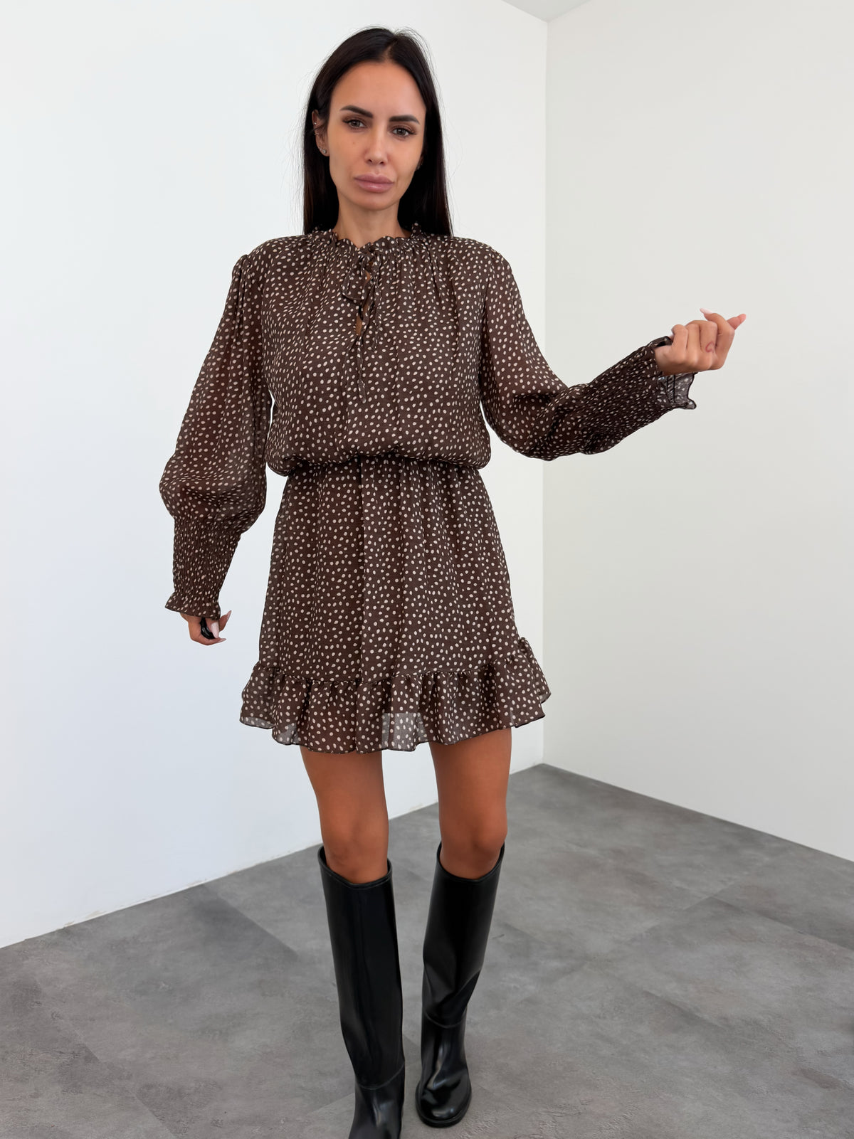 Abito Micro Pois - Marrone