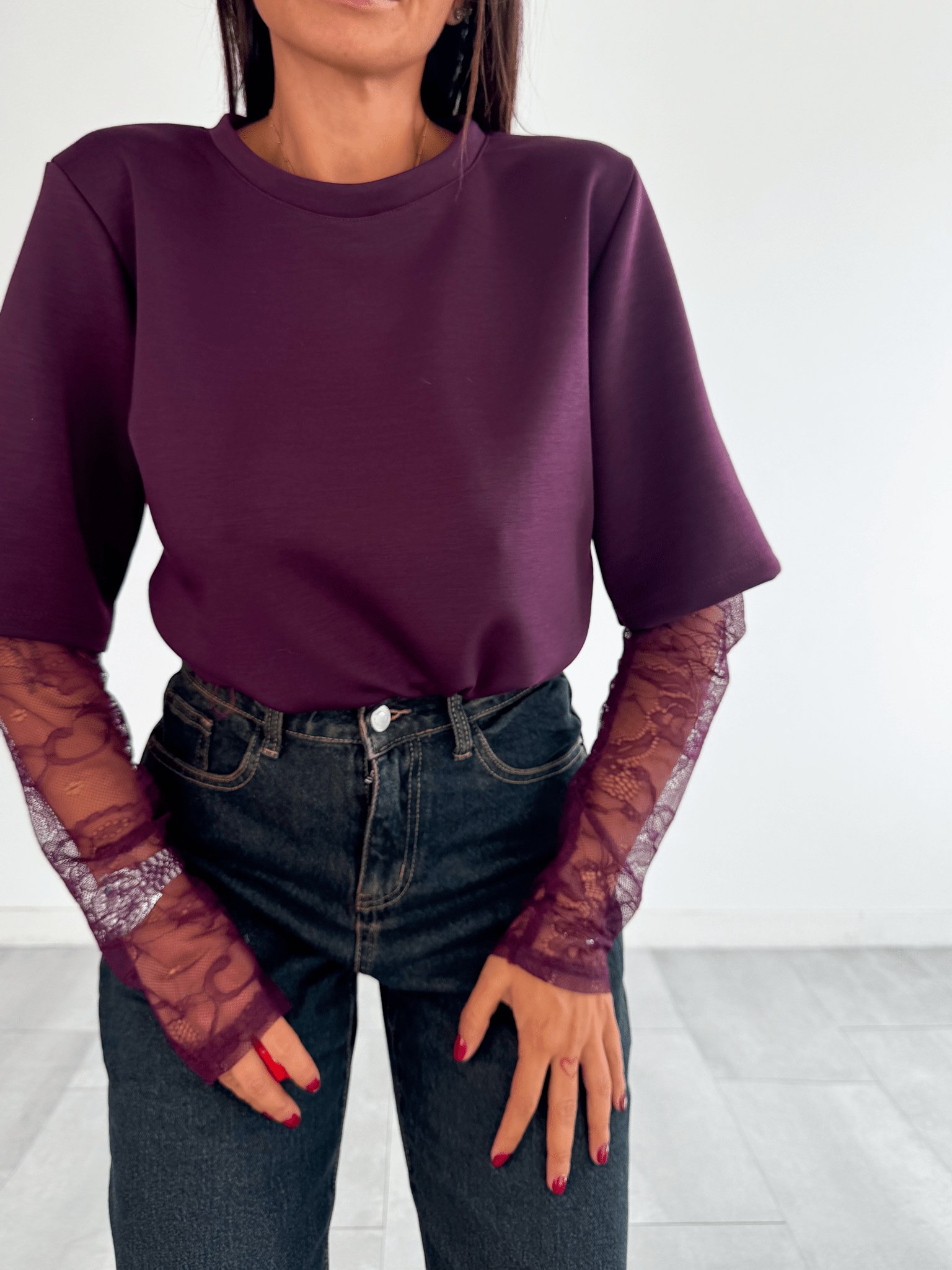 T-Shirt Manica Pizzo - Bordeaux - SAINTH