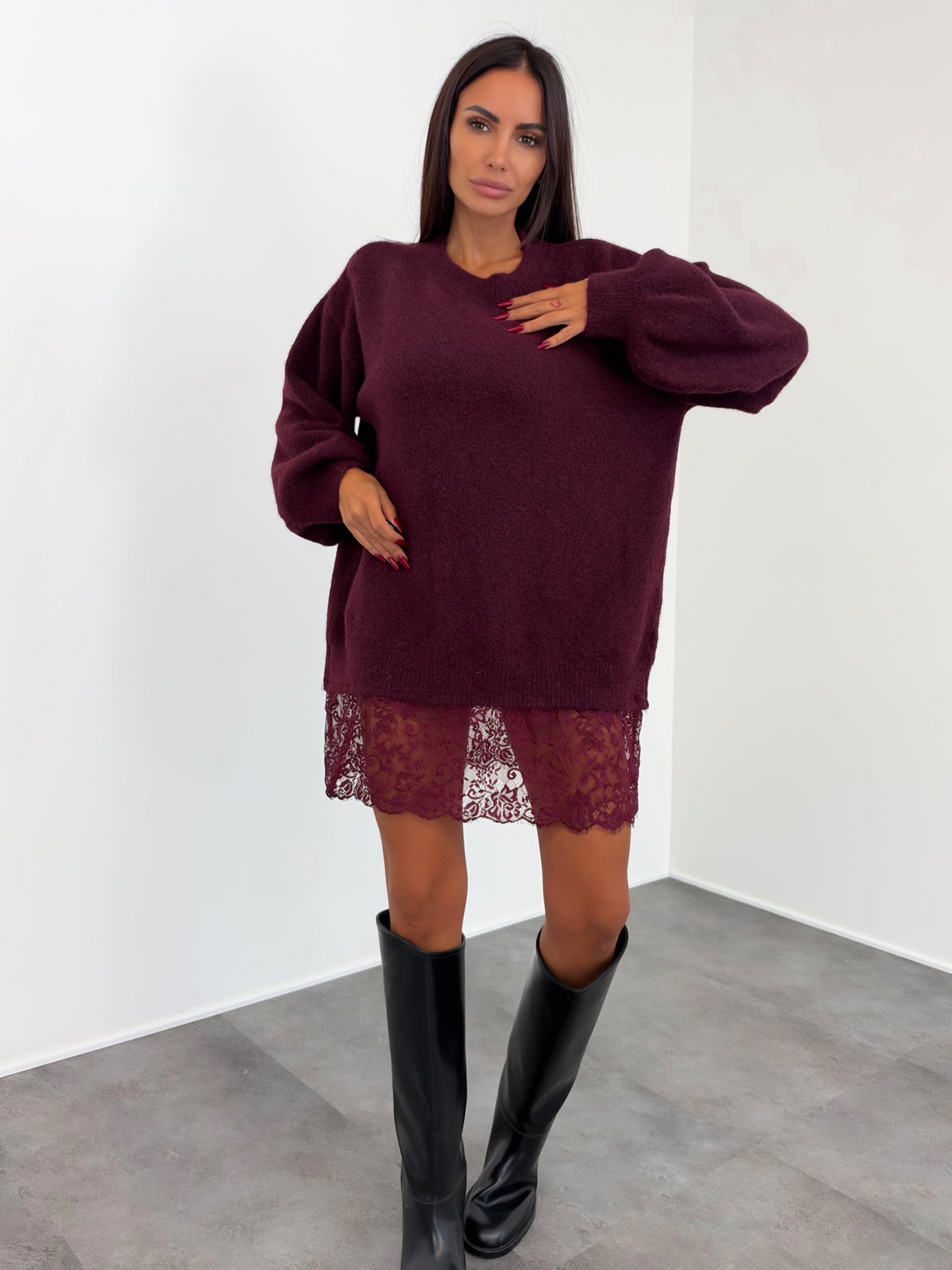 Abito Pull Pizzo - Bordeaux