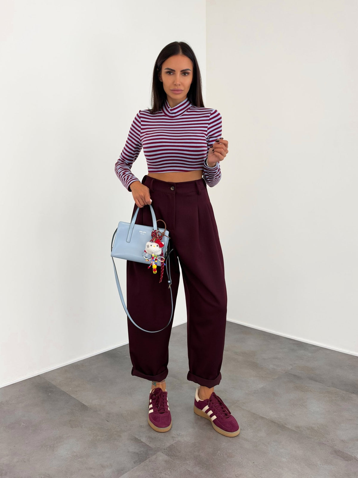 Maglia Crop Linee - Bordeaux Celeste - SAINTH