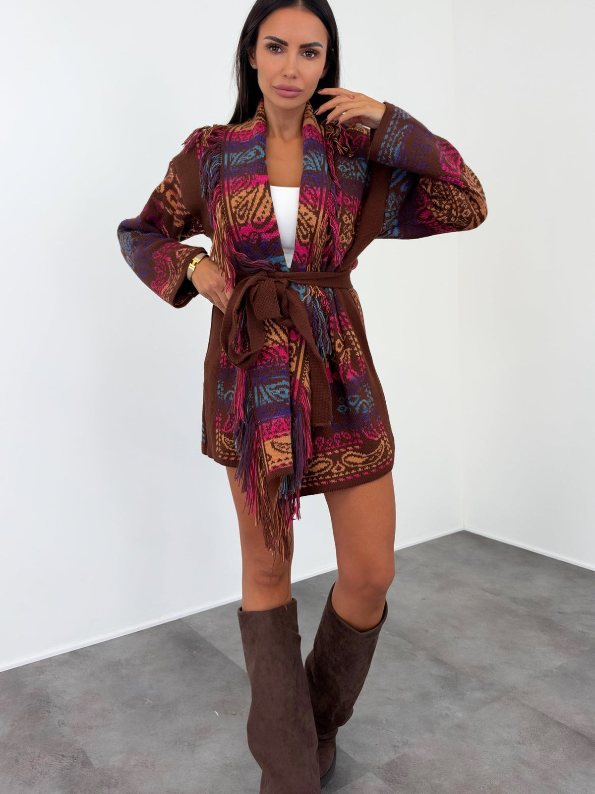 Cardigan Rainbow - Marrone Magenta Petrolio - SAINTH