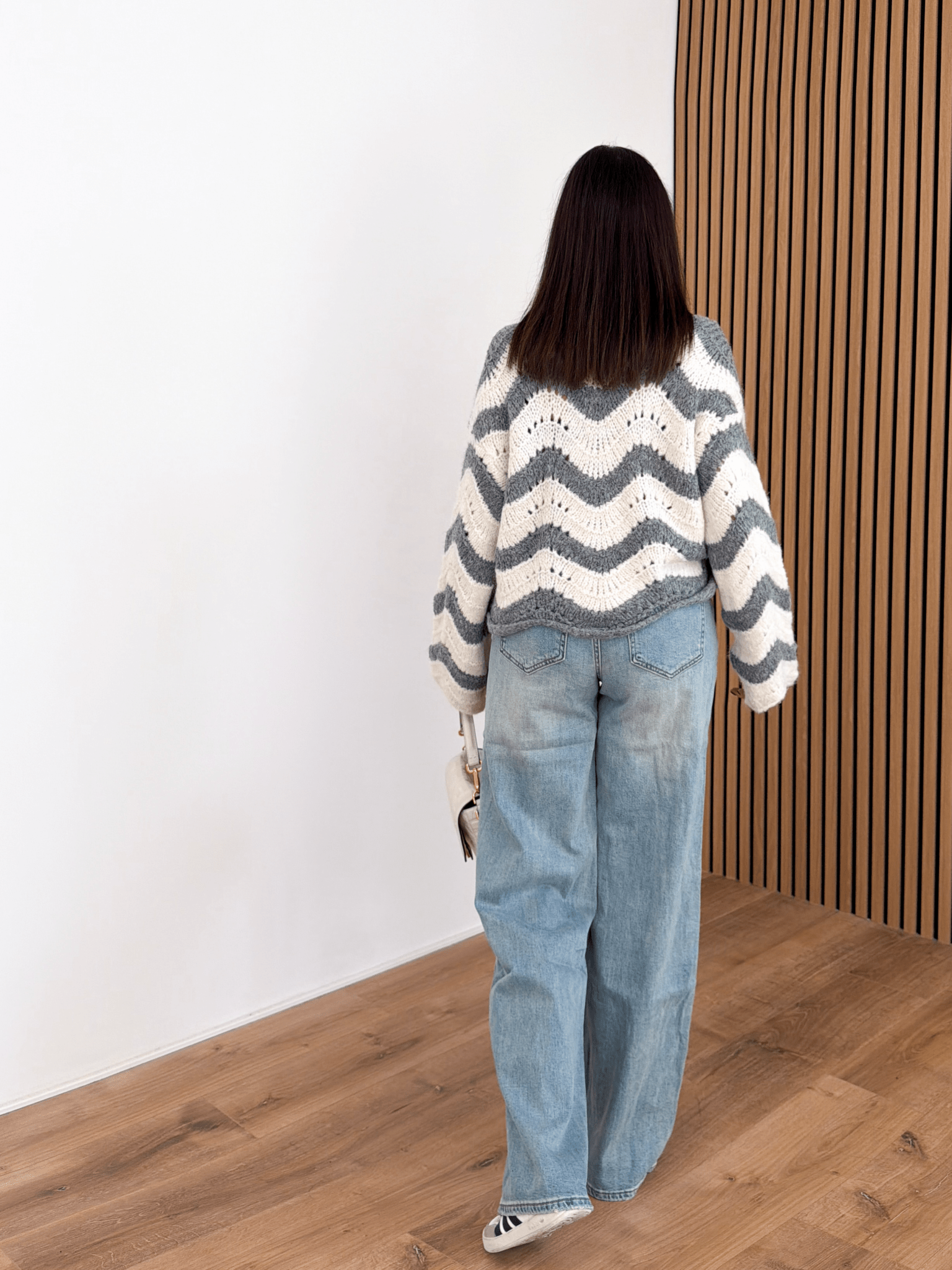 Cardigan Ondulato - Bianco e Grigio - SAINTH