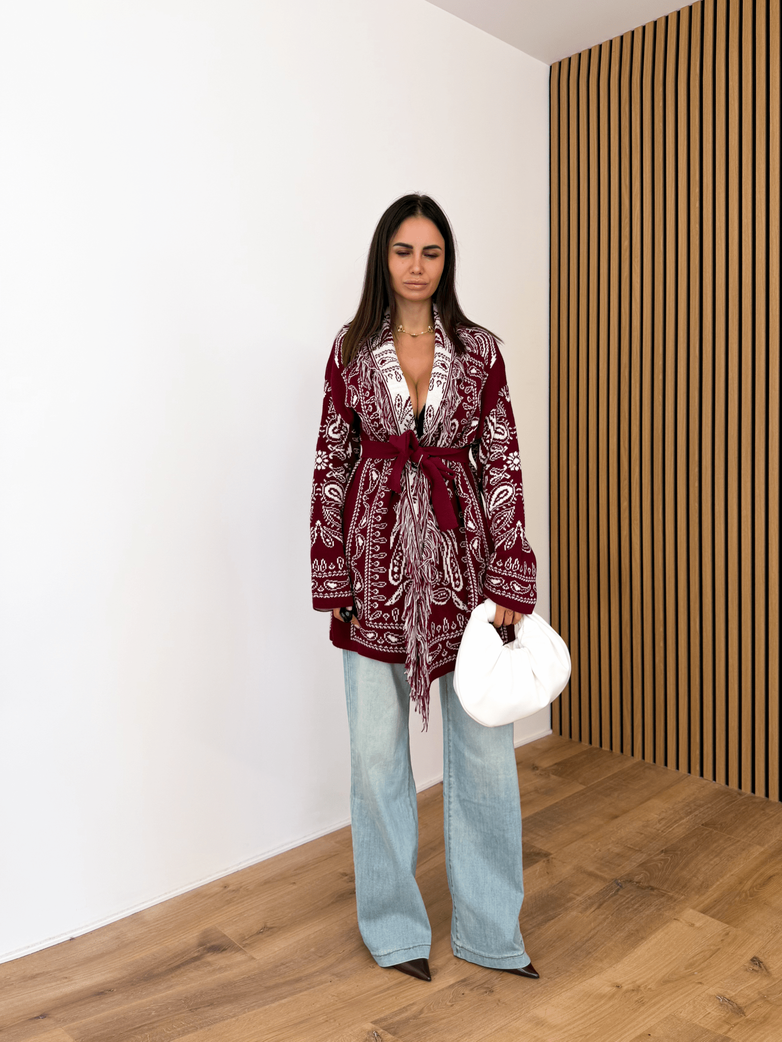 Cardigan Azteco - Bordeaux e Bianco - SAINTH