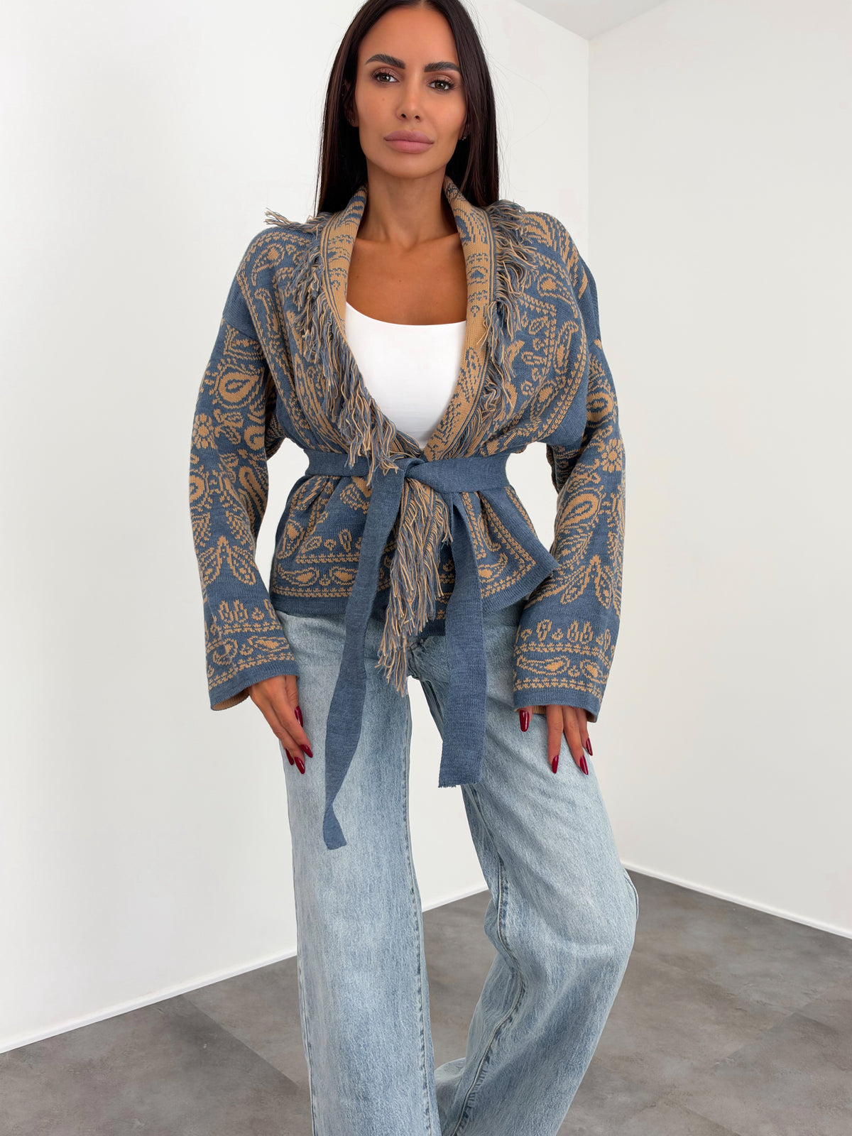 Cardigan Crop Azteco - Indaco