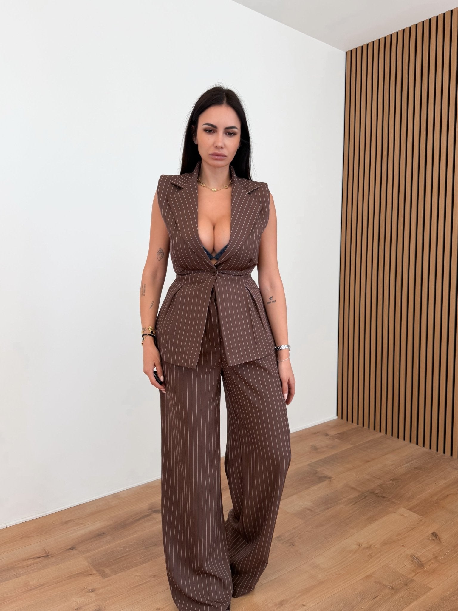 Coordinato Gilet Gessato - Marrone - SAINTH