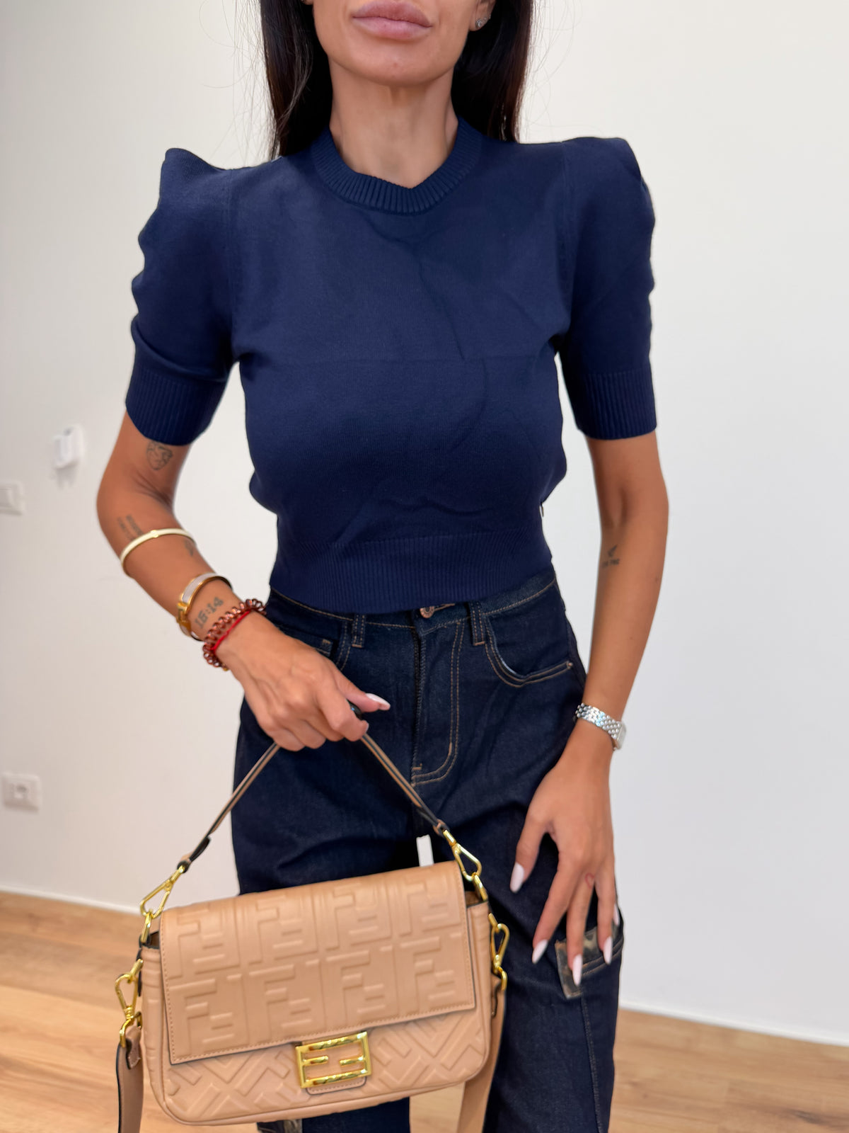 Maglia Crop Knit - Blu