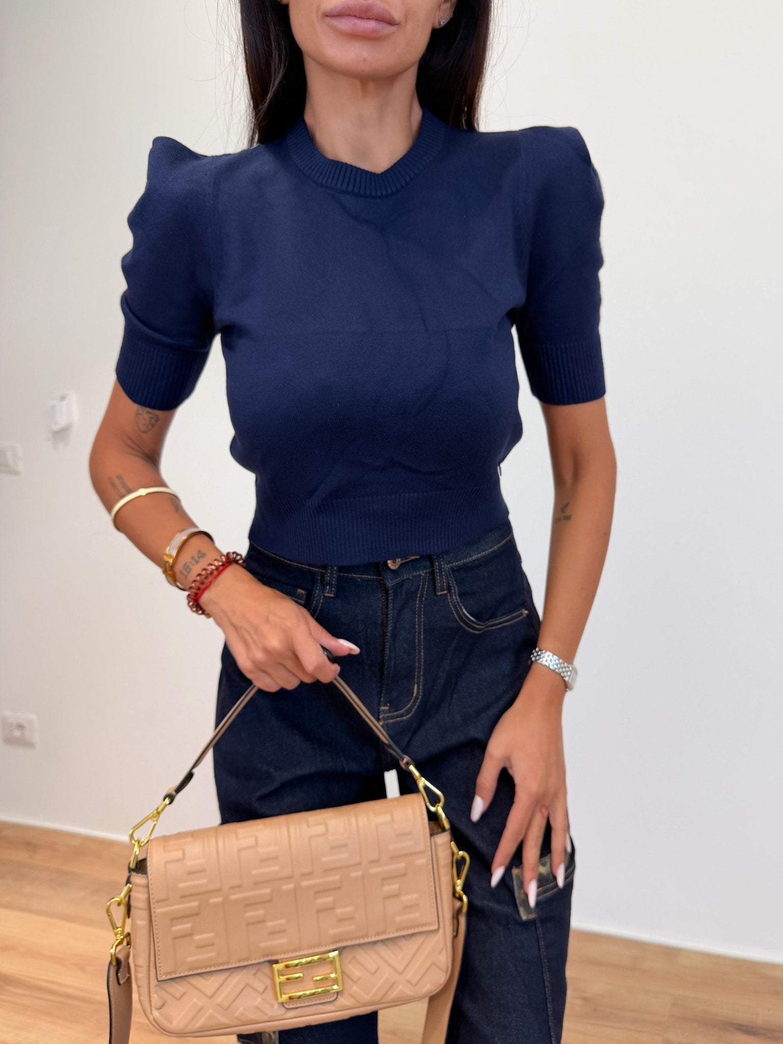 Maglia Crop Knit - Blu - SAINTH