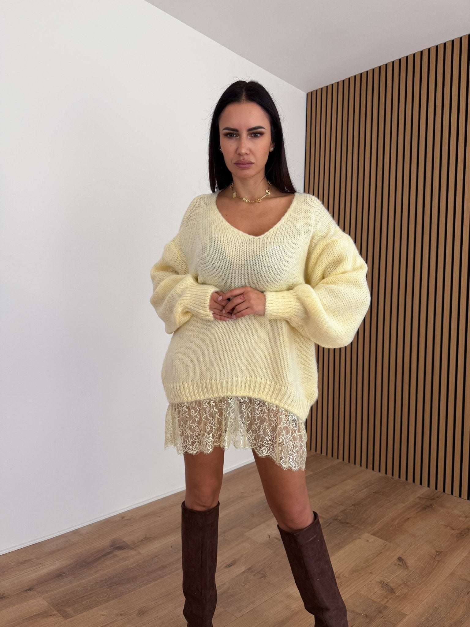 Abito Pull Pizzo - Giallo - SAINTH