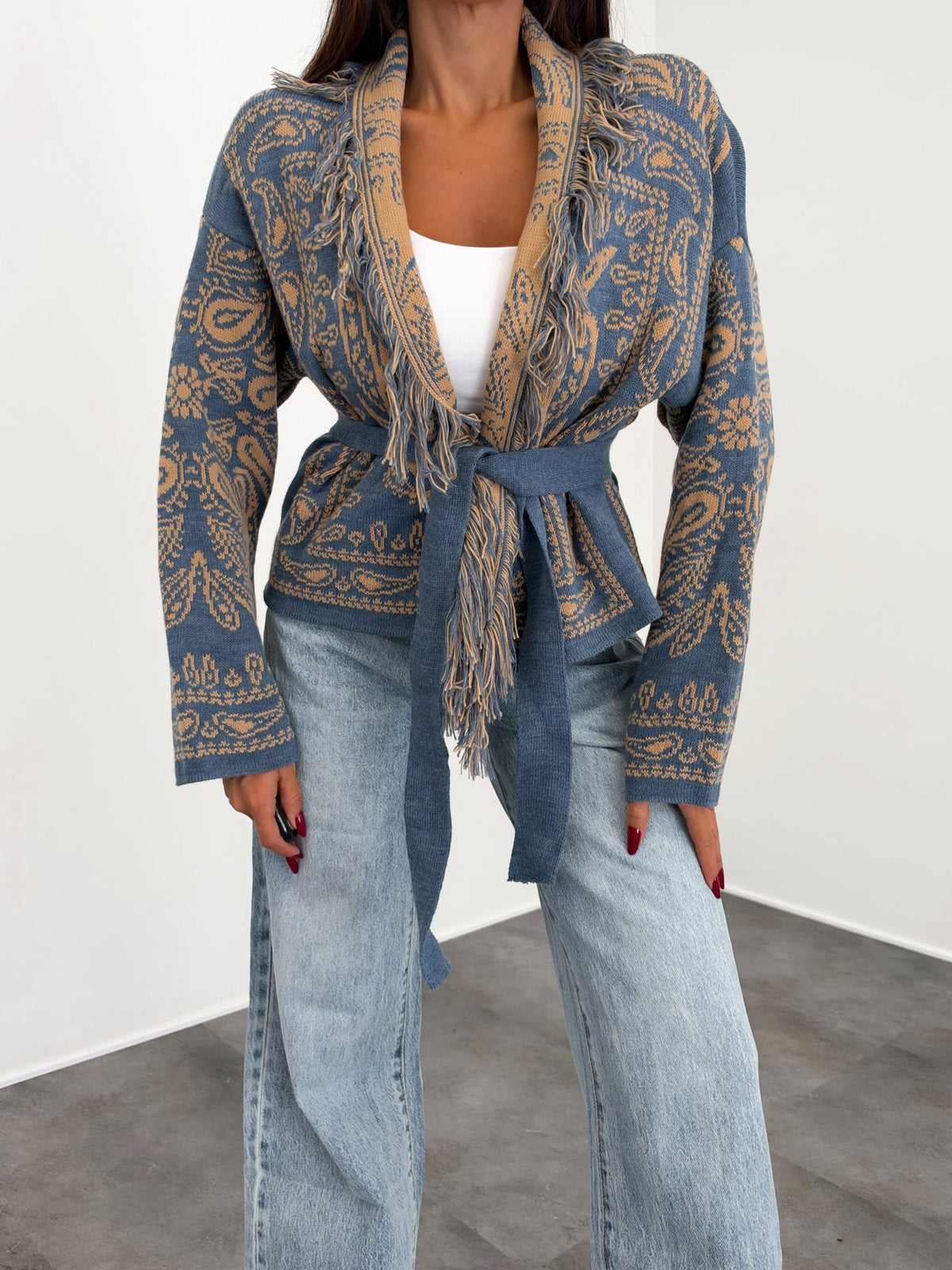 Cardigan Crop Azteco - Indaco - SAINTH