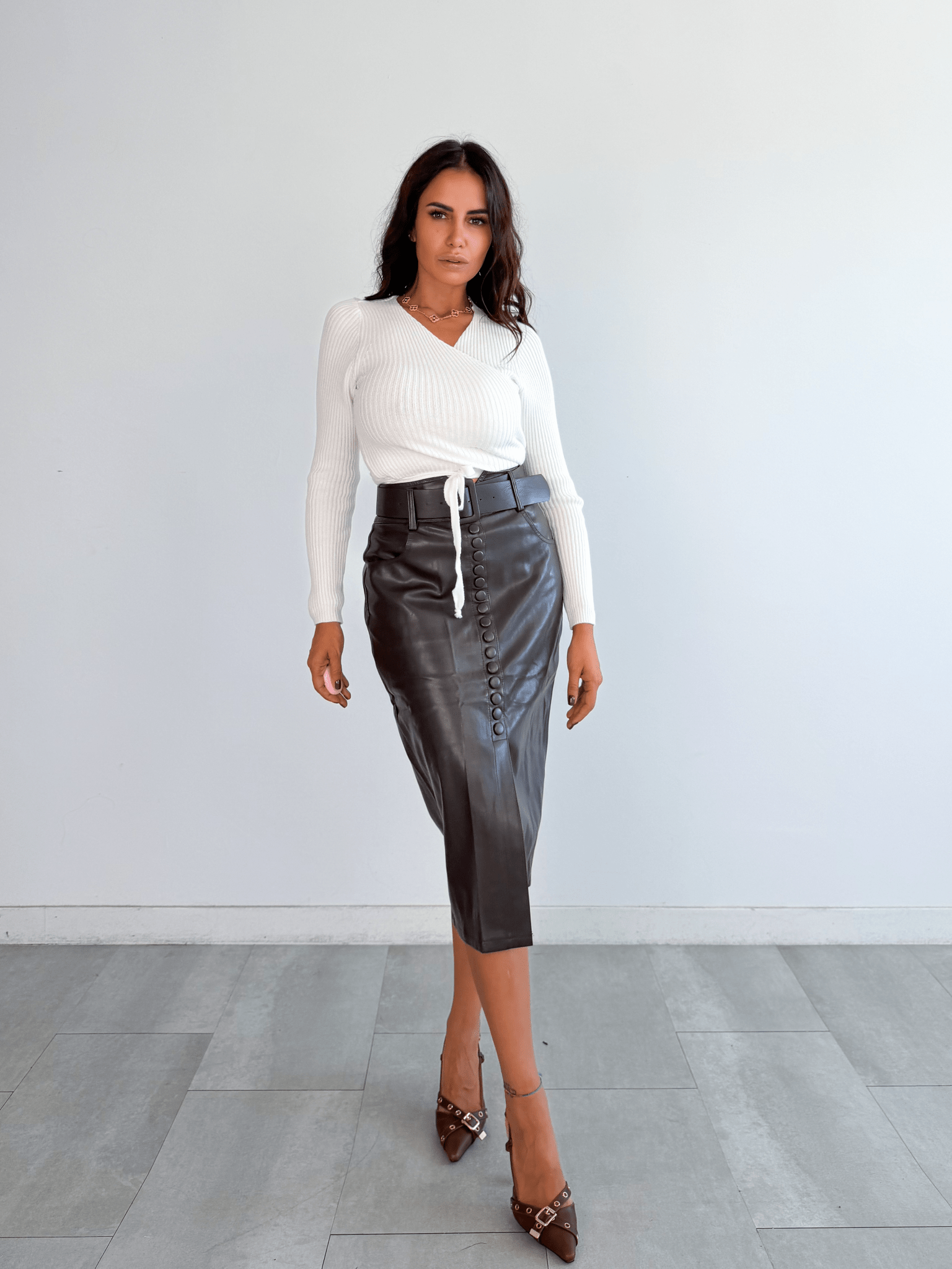 Gonna Ecopelle Bottoncini - Marrone - SAINTH