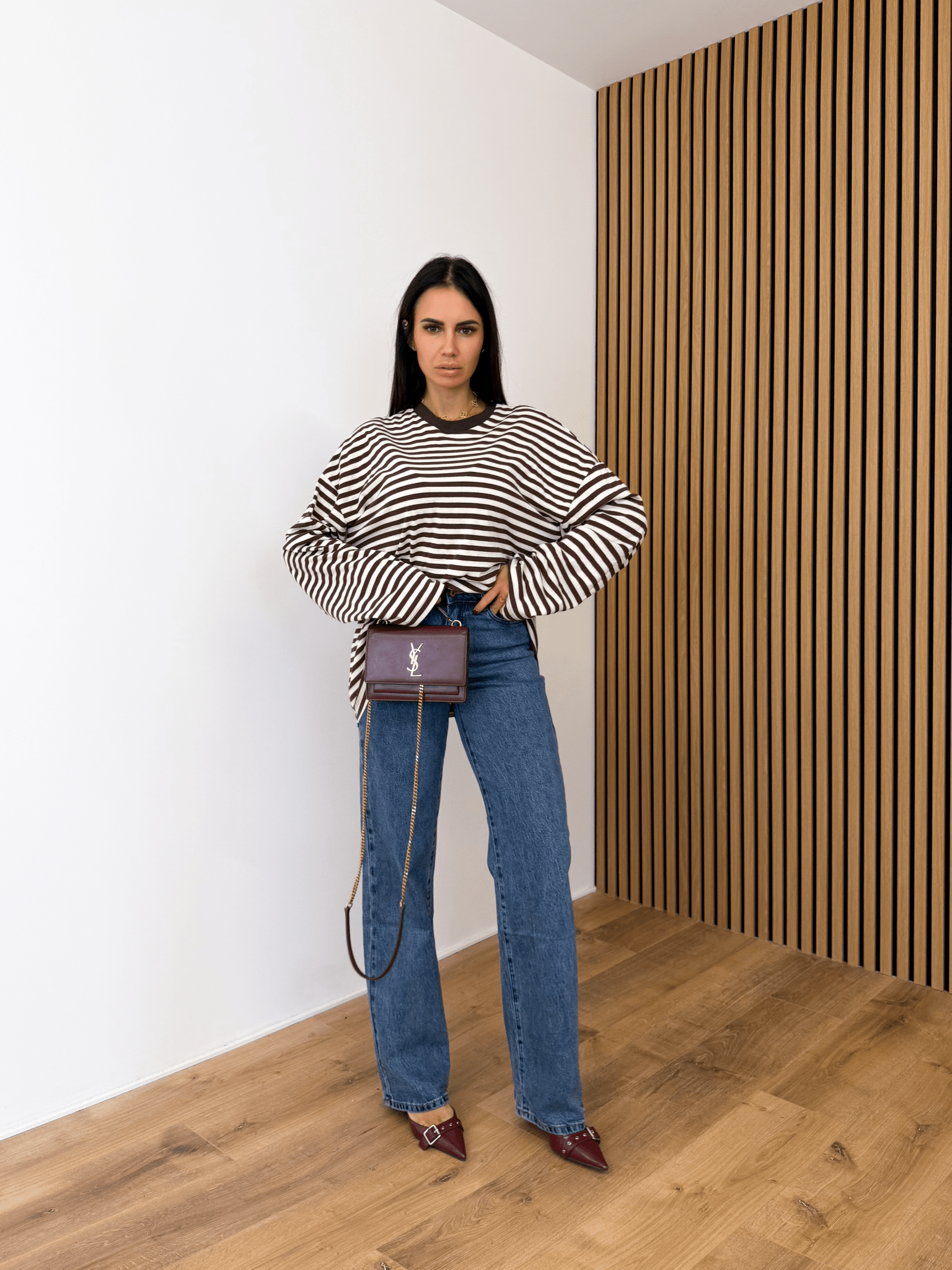 Maxi Maglia Lines - Burro e Marrone - SAINTH