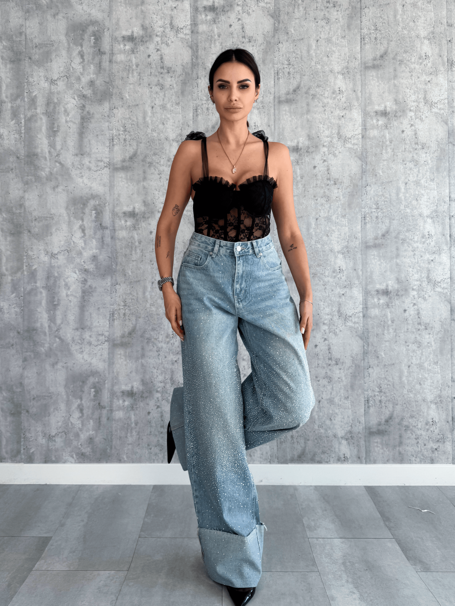 Jeans Diamonds Risvolto - Denim - SAINTH