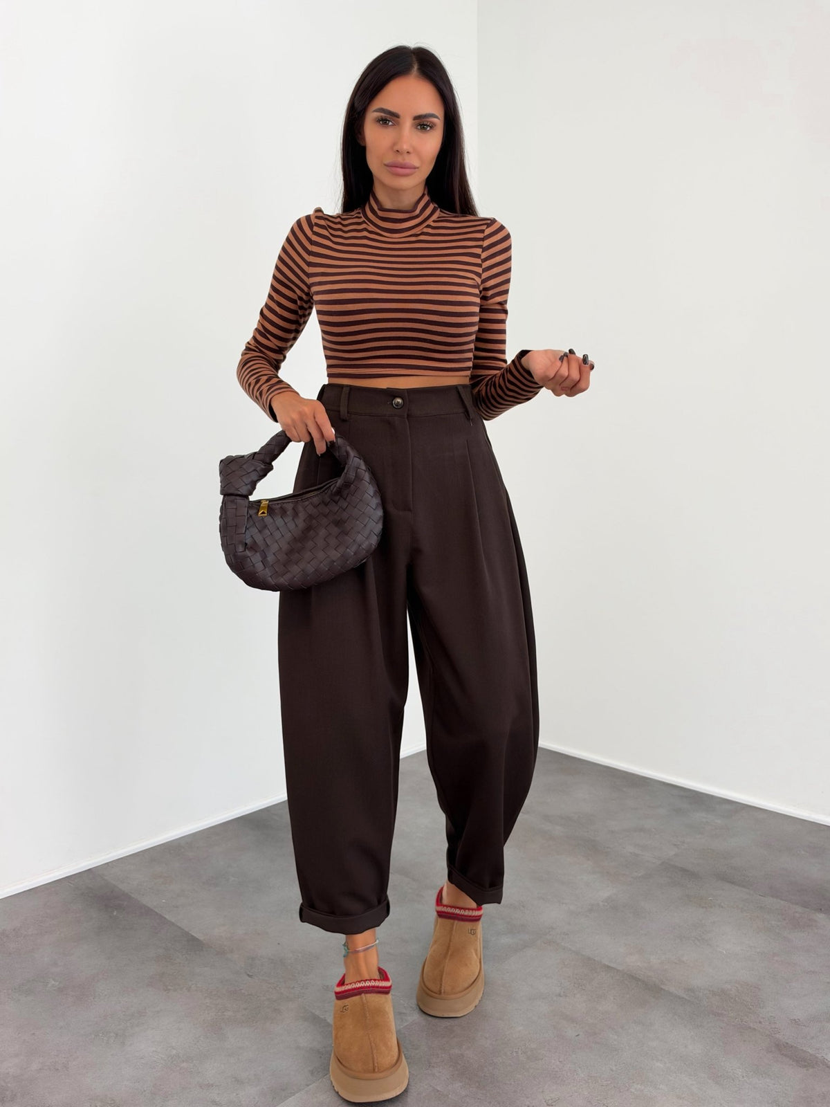 Maglia Crop Linee - Marrone Camel - SAINTH