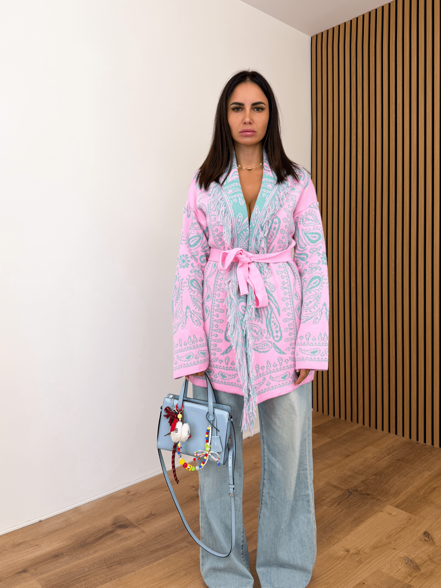 Cardigan Azteco - Baby Pink e Verde Acqua - SAINTH