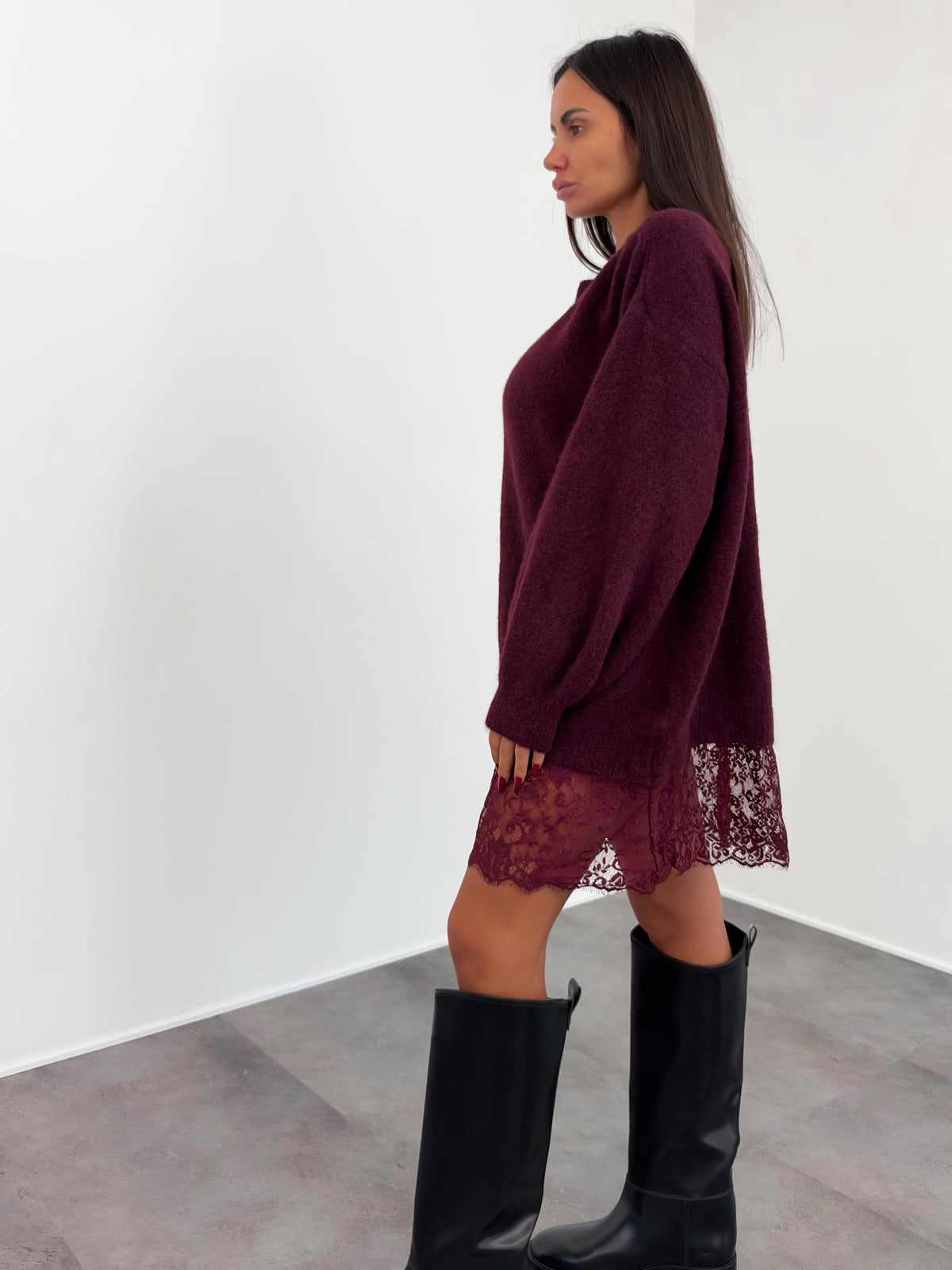 Abito Pull Pizzo - Bordeaux