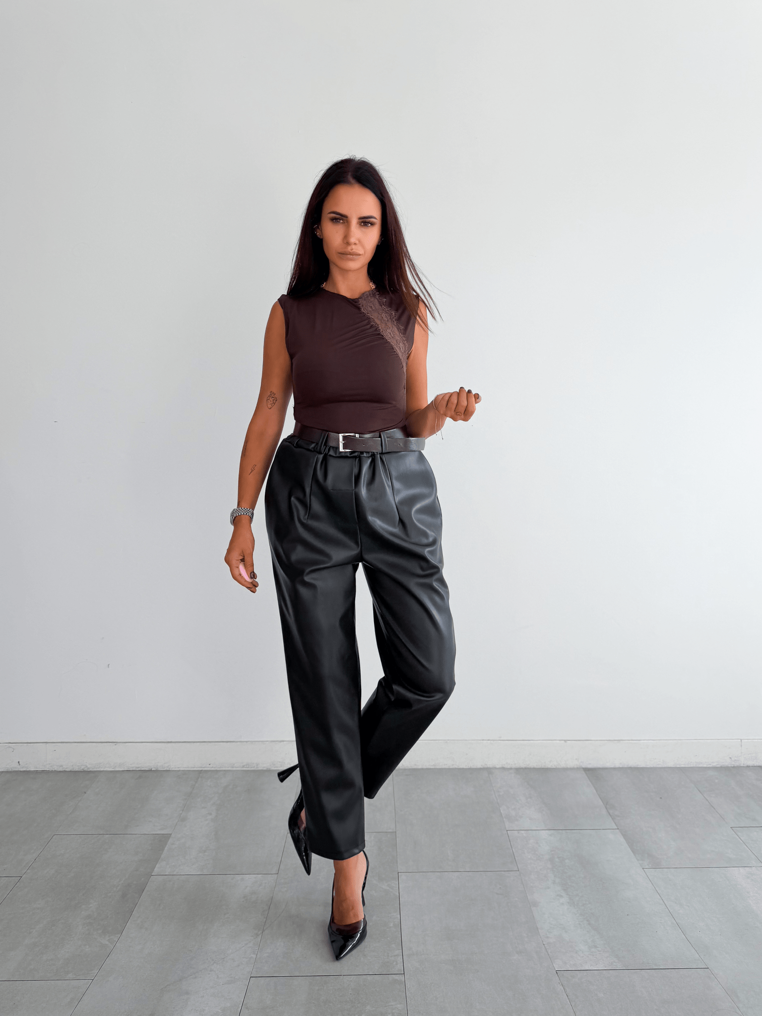 Pantalone Ecopelle + Cintura - Nero - SAINTH