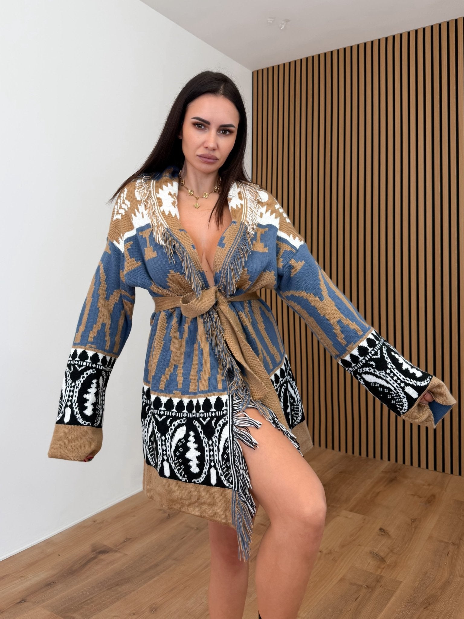 Cardigan Hindu - Indaco e Camel - SAINTH