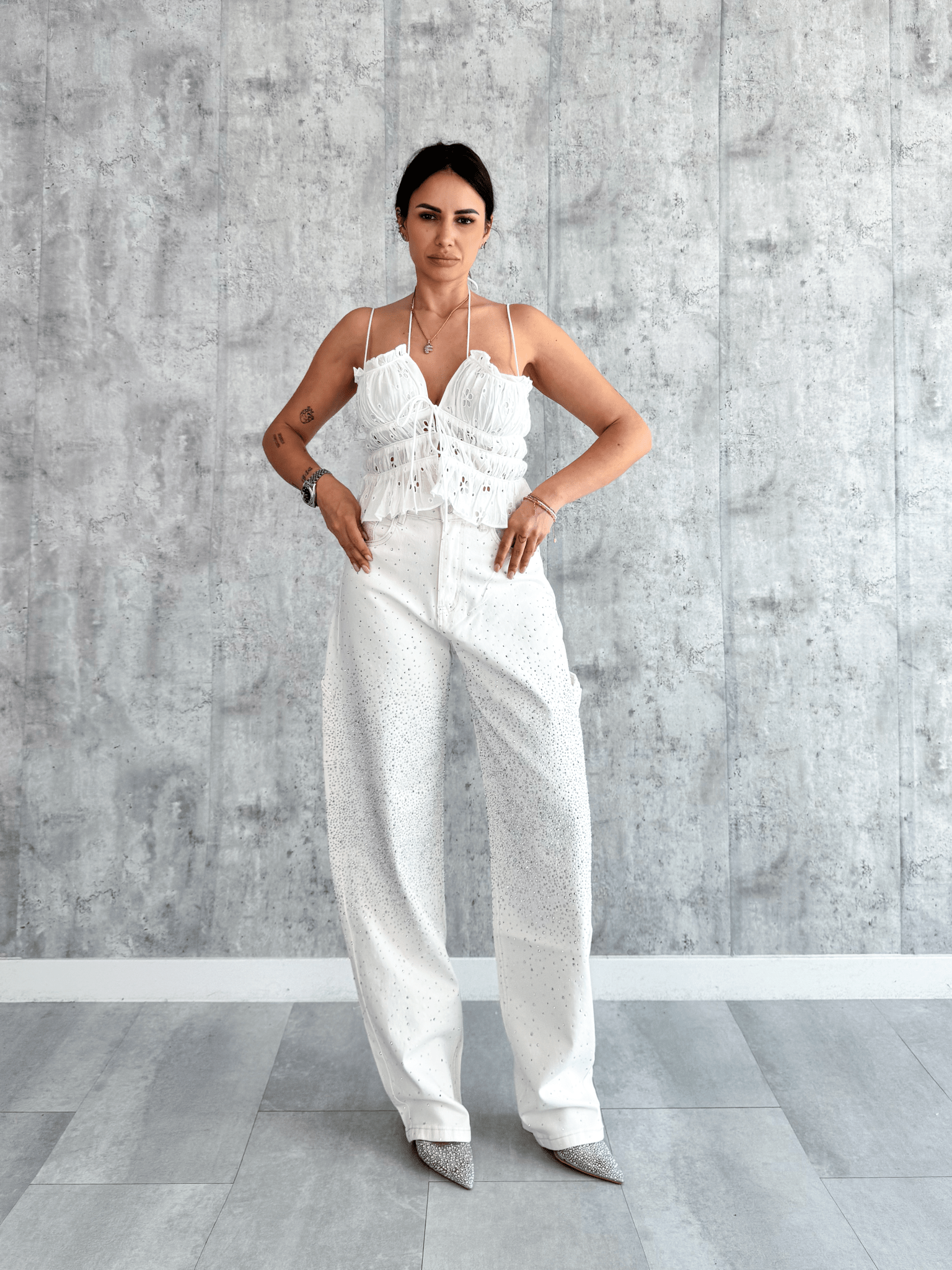 Jeans Baggy Diamonds - Bianco - SAINTH