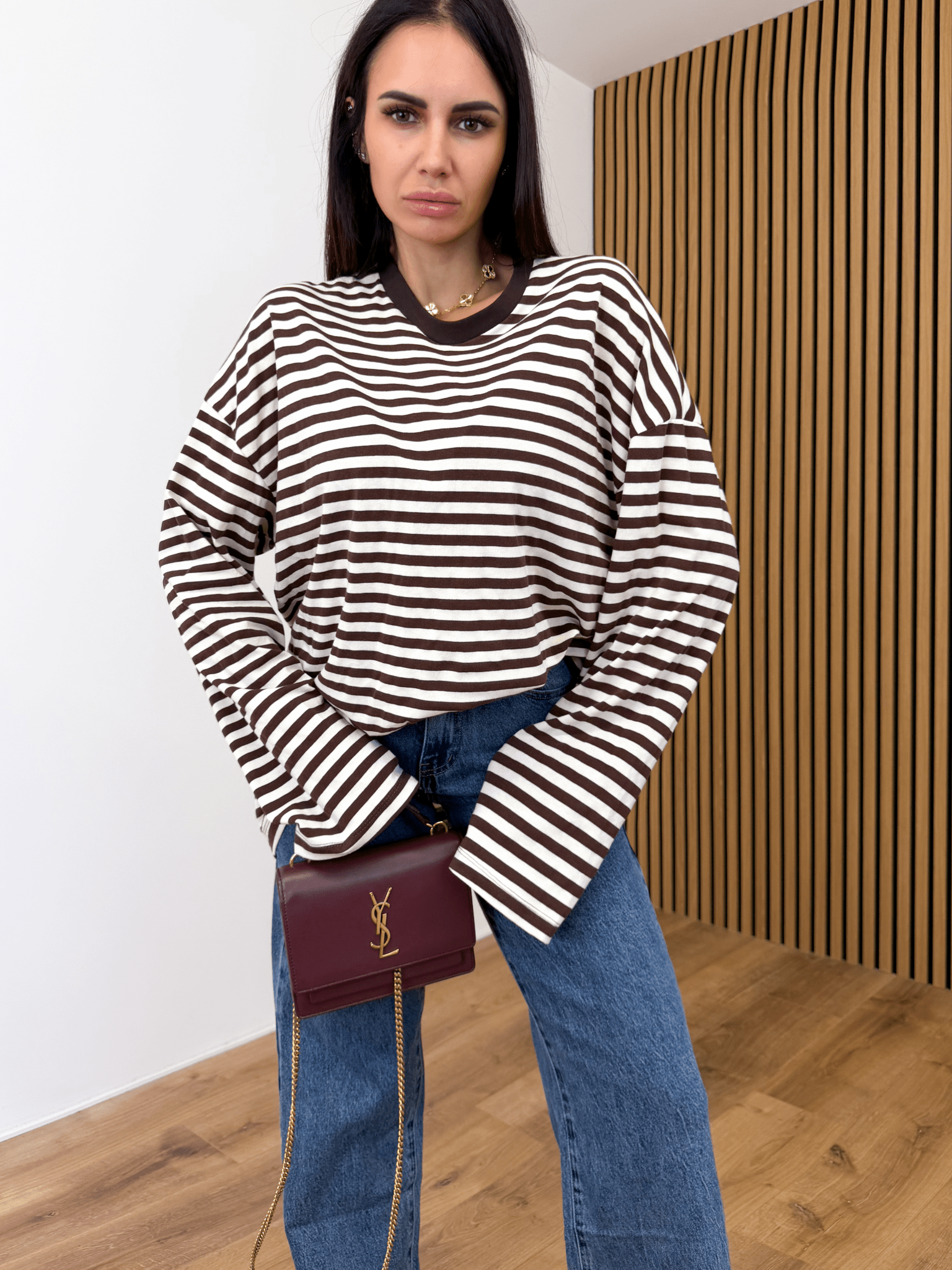 Maxi Maglia Lines - Burro e Marrone - SAINTH