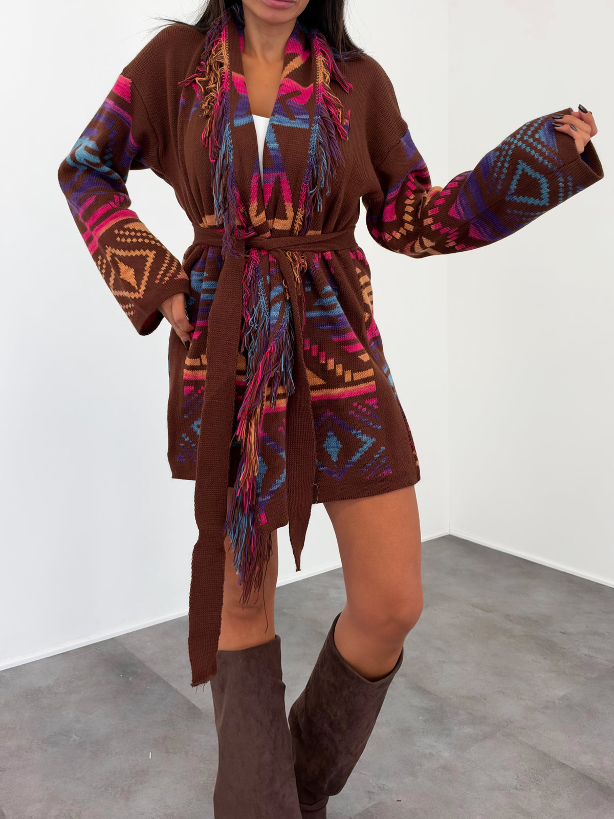 Cardigan Kaya - Marrone Magenta Petrolio
