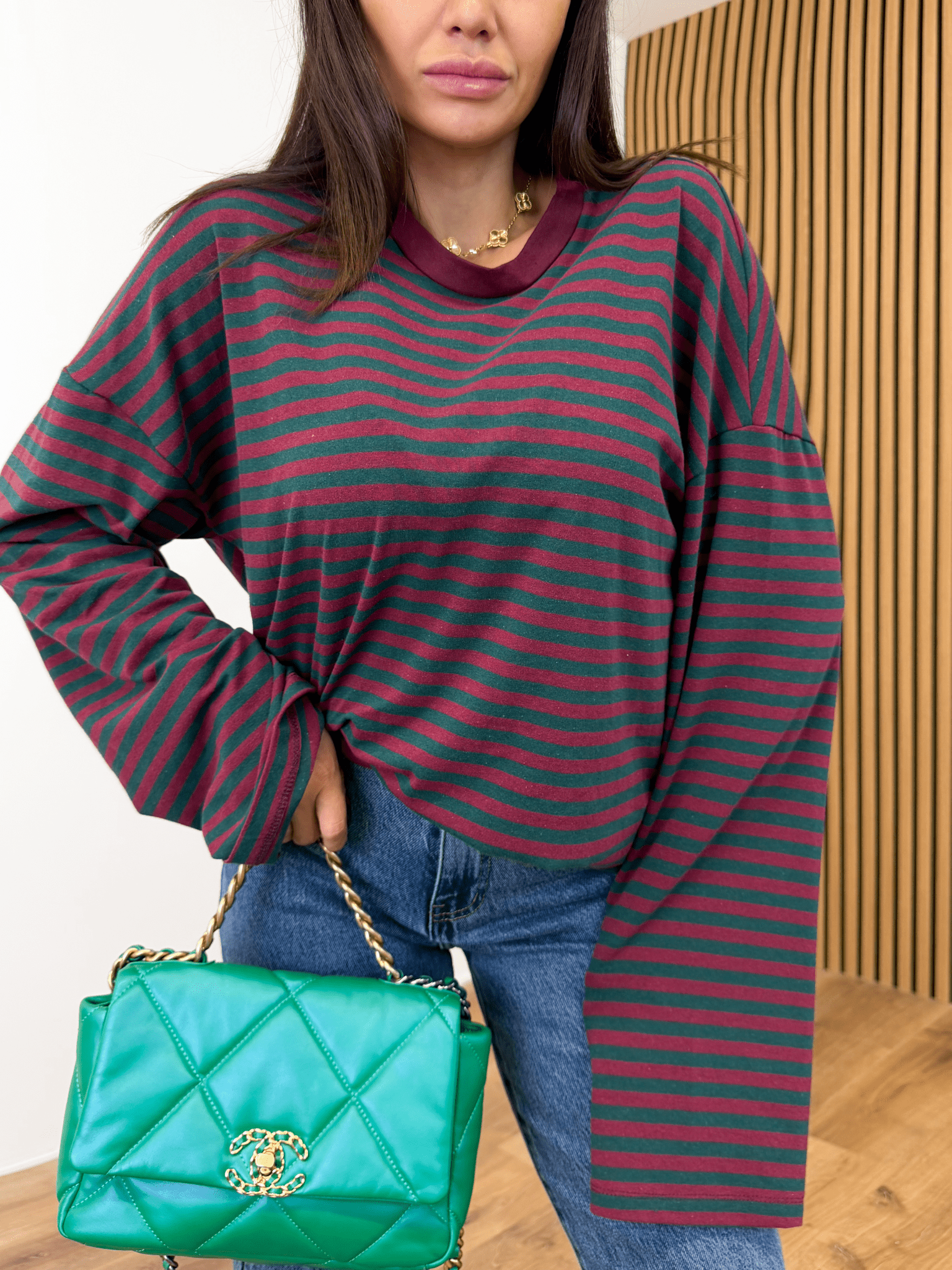 Maxi Maglia Lines - Verde e Bordeaux - SAINTH