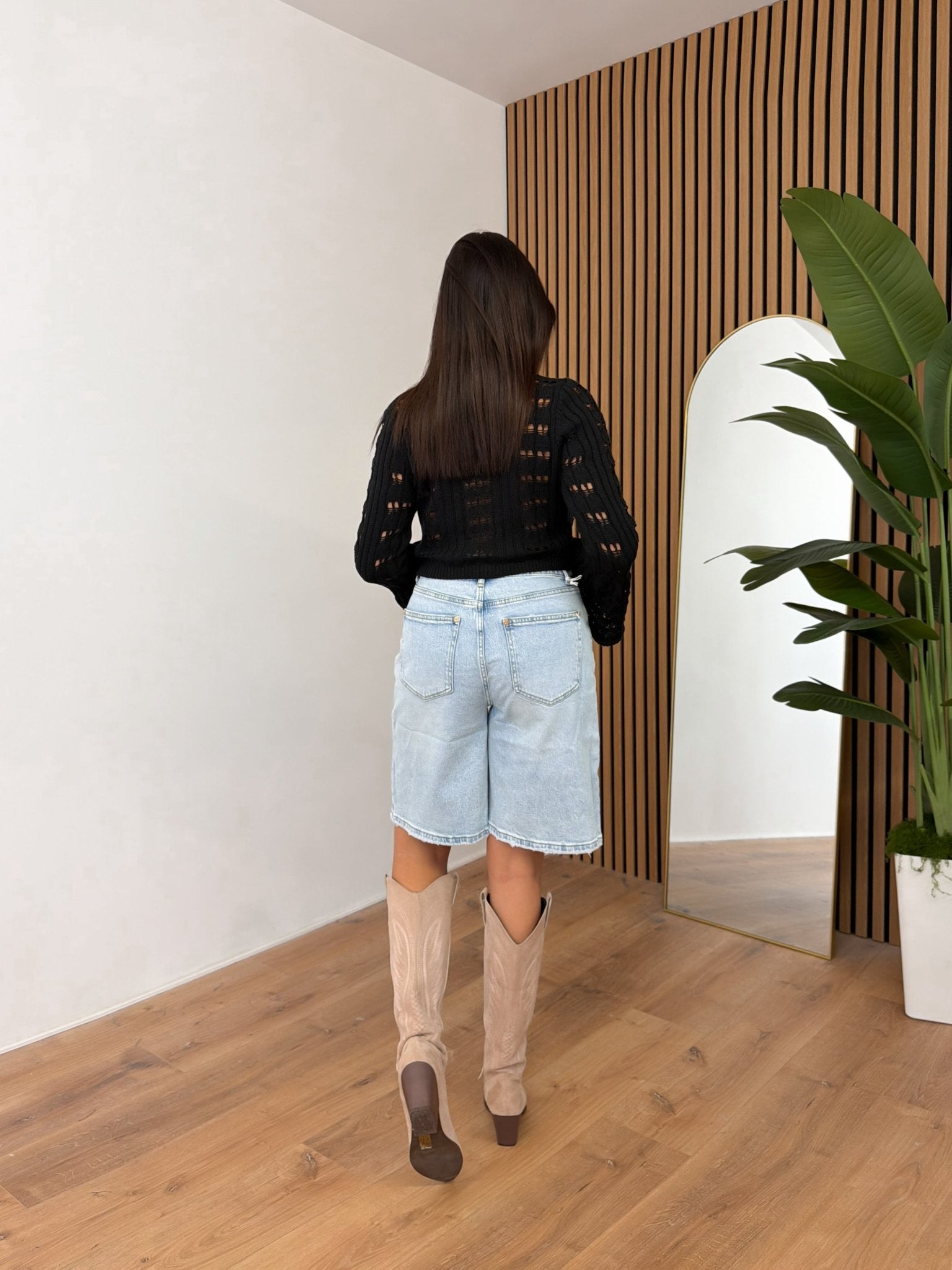 Cardigan Crop Traforato - Nero - SAINTH