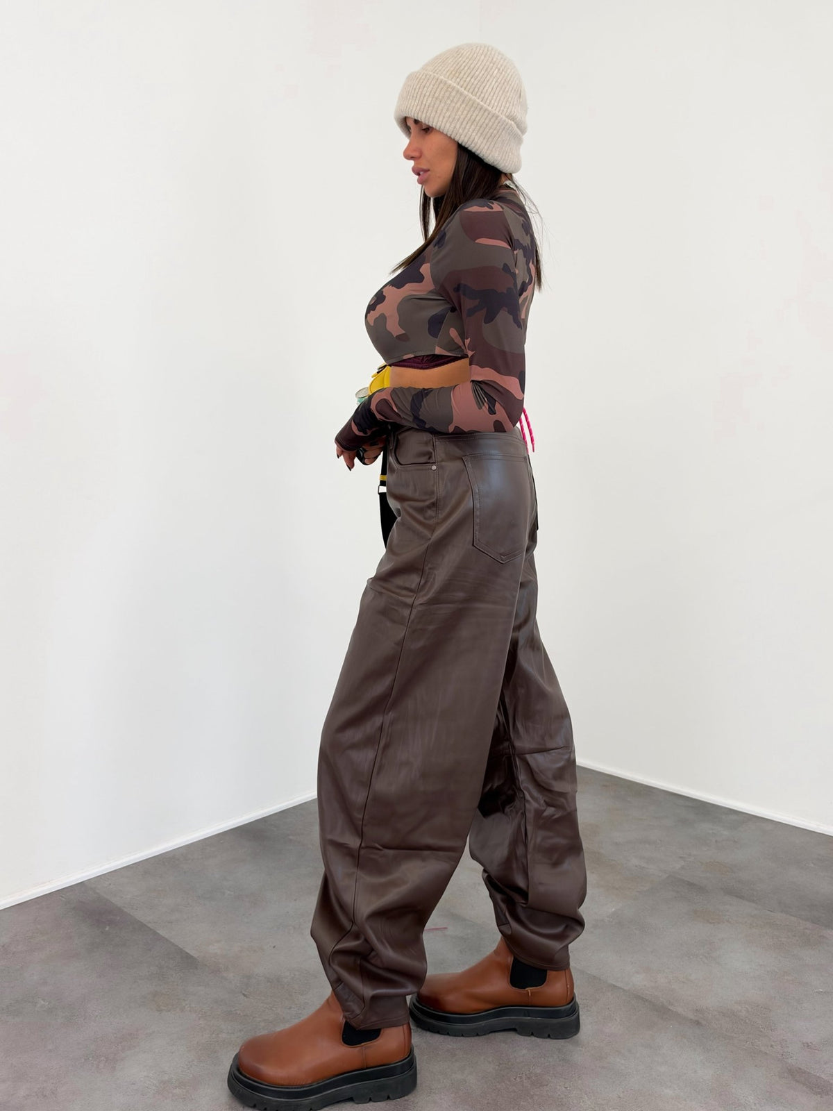 Pantalone Casual Ecopelle - Marrone - SAINTH