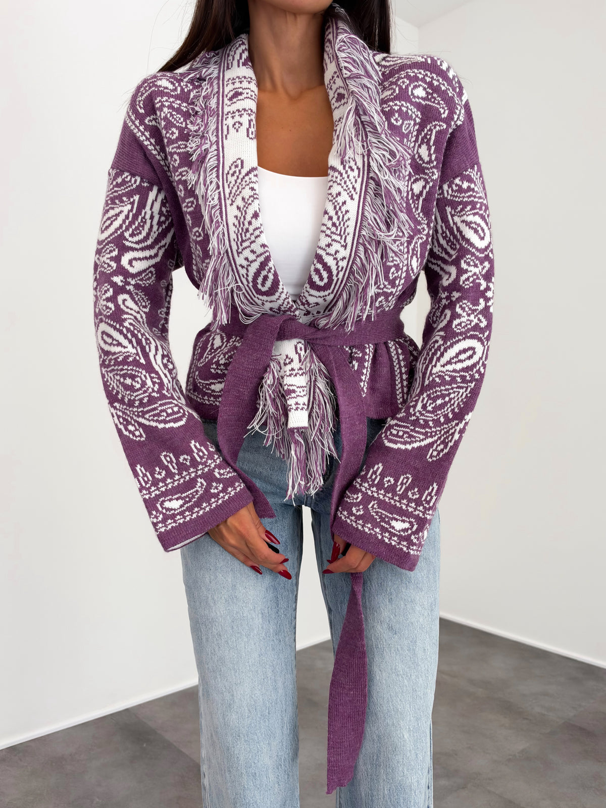 Cardigan Crop Azteco - Prugna