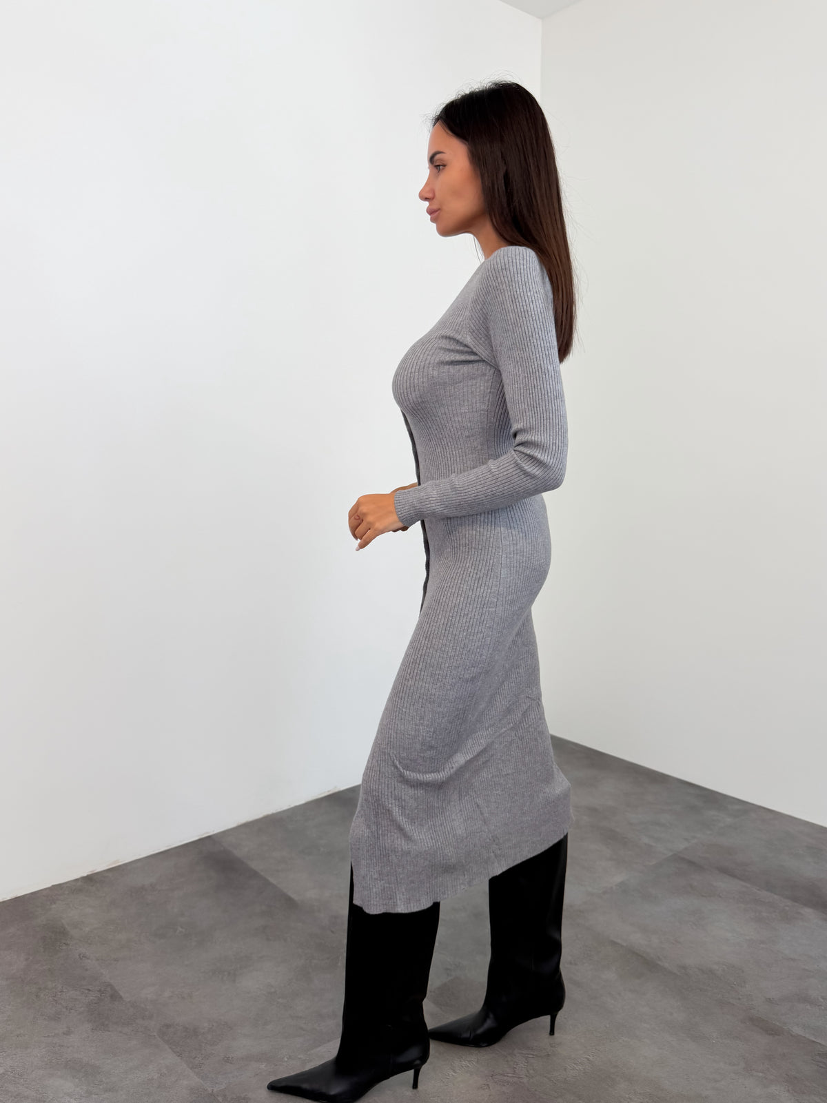 Abito Pull Bottoncini - Grigio