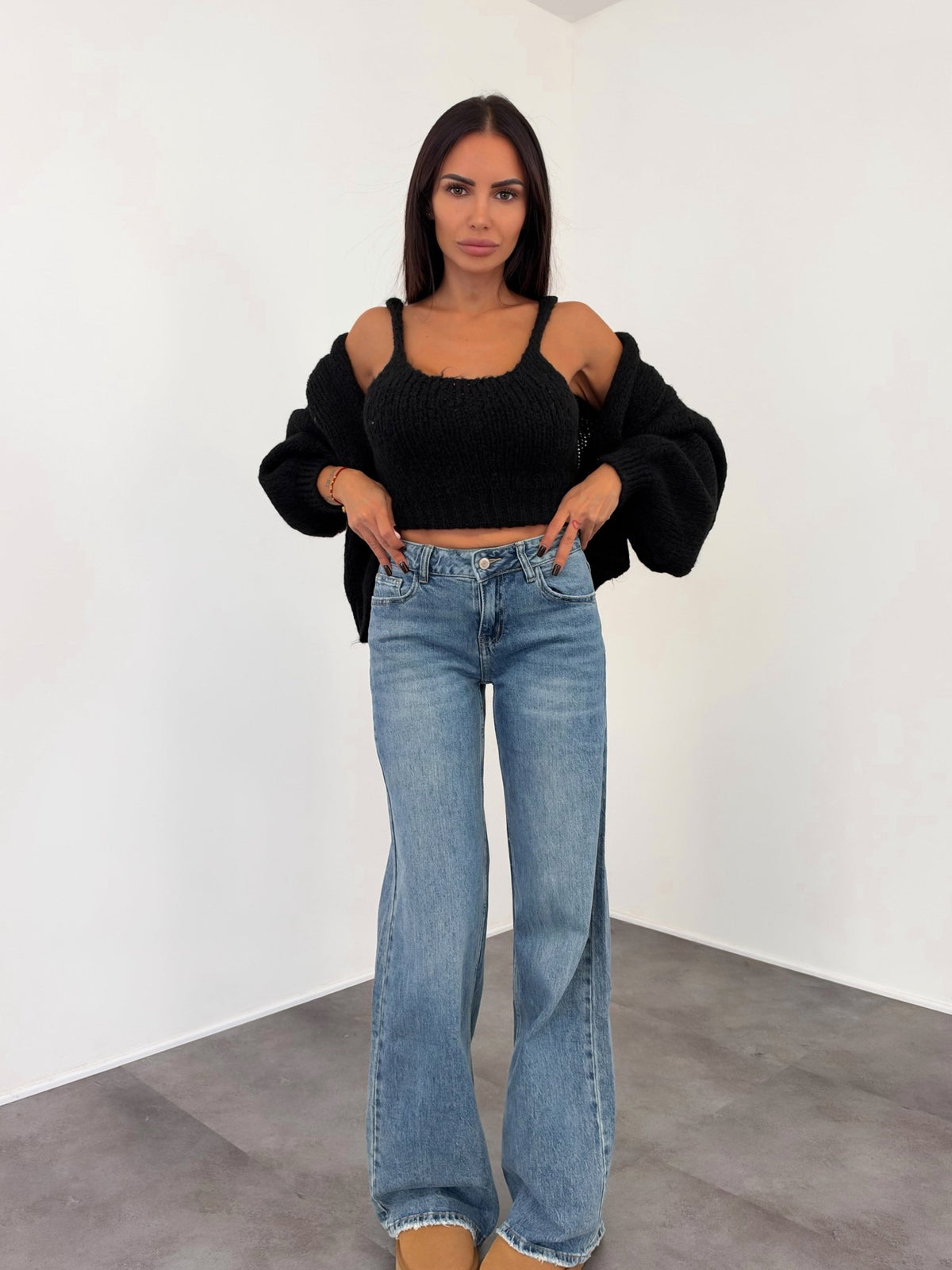 Set Top + Cardigan - Nero - SAINTH