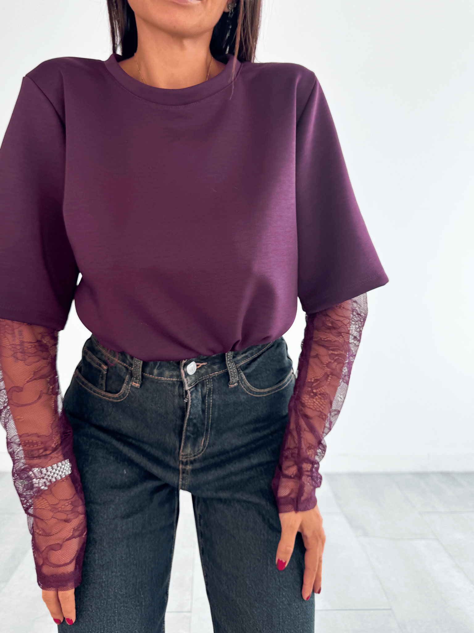 T-Shirt Manica Pizzo - Bordeaux - SAINTH