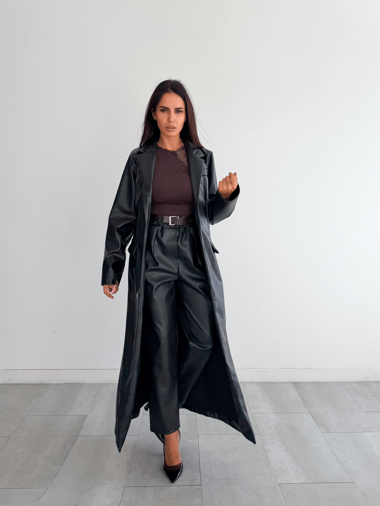 Pantalone Ecopelle + Cintura - Nero - SAINTH