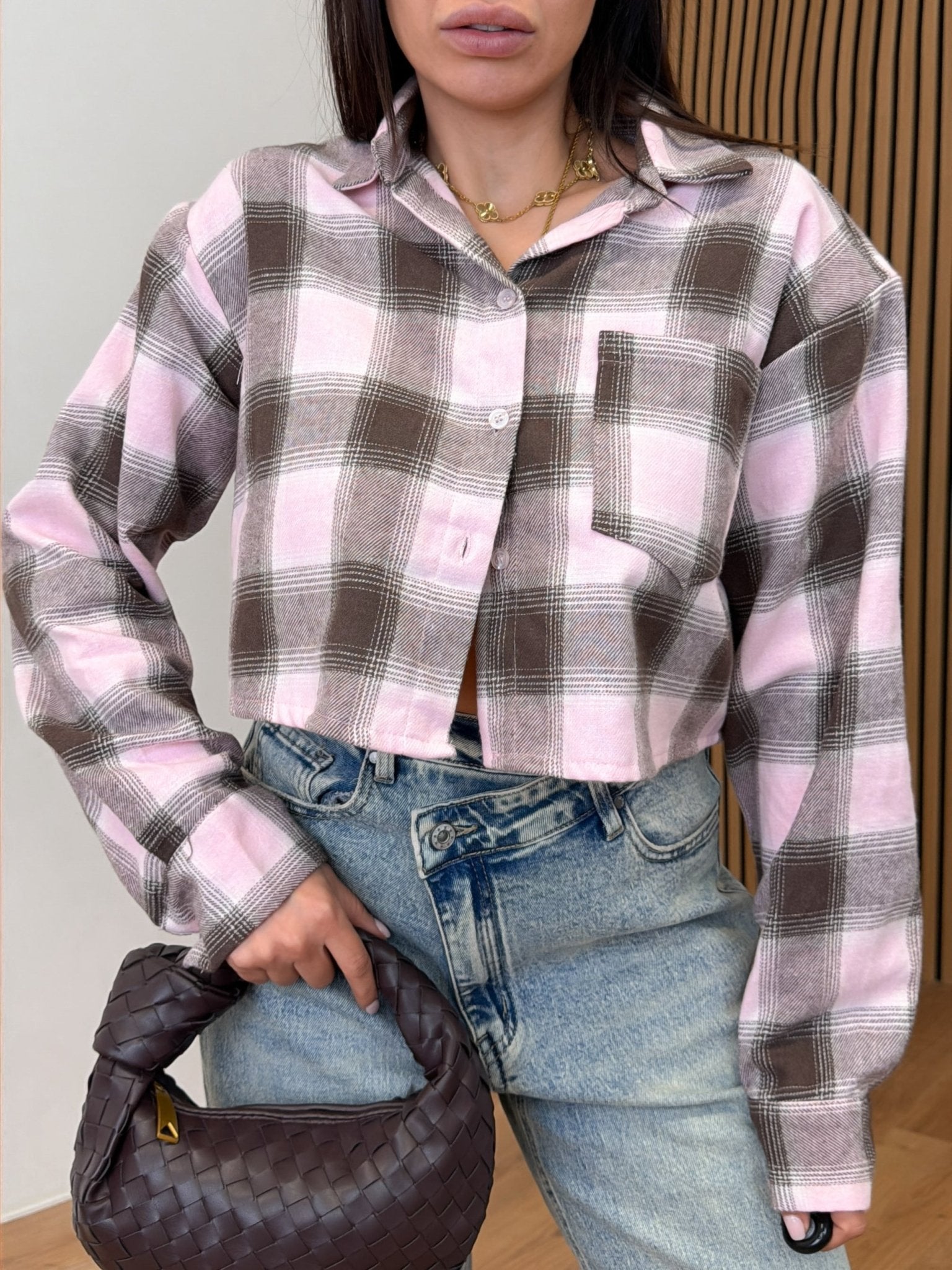 Camicia Crop Quadri - Rosa - SAINTH