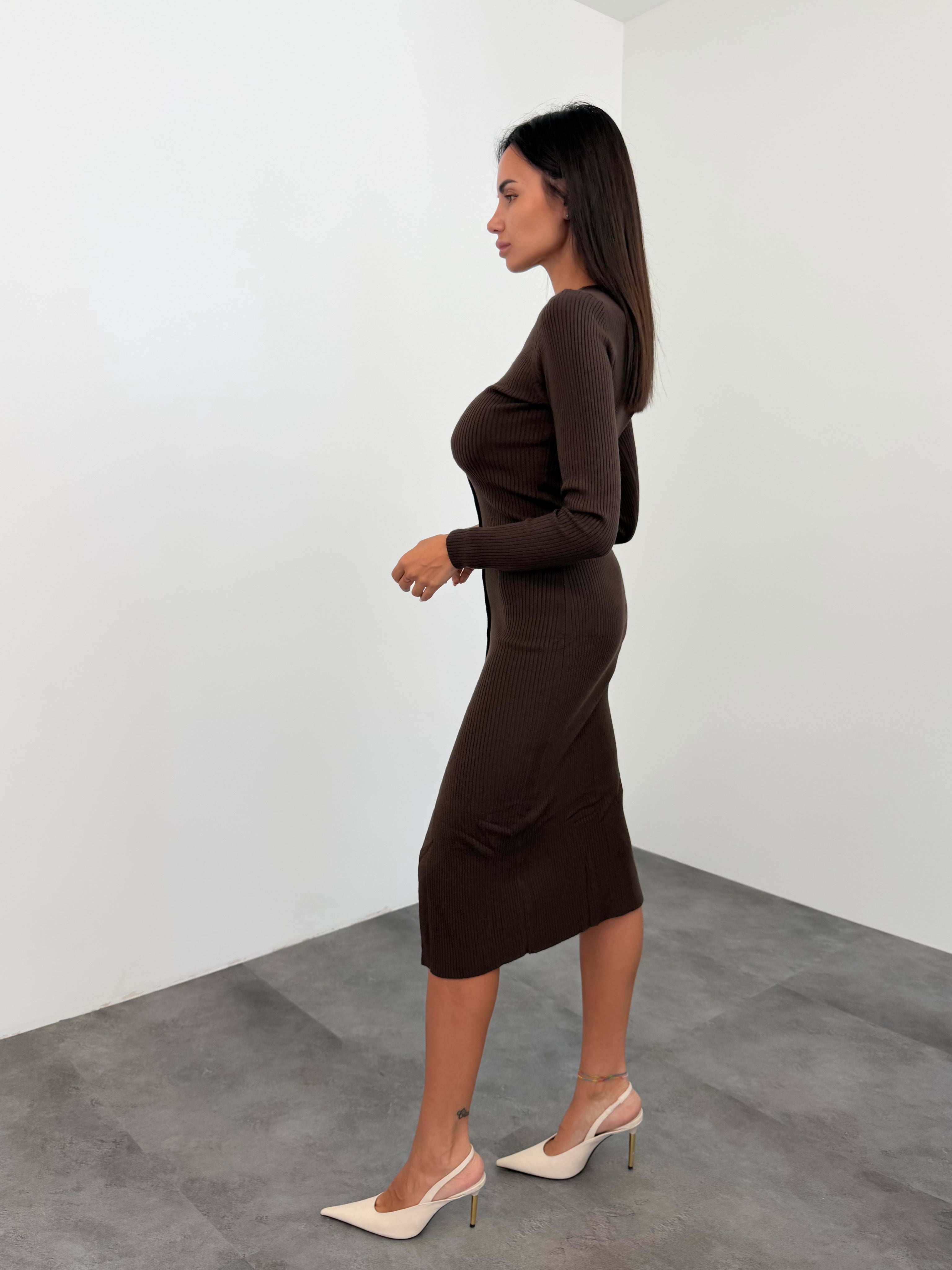Abito Pull Bottoncini - Marrone