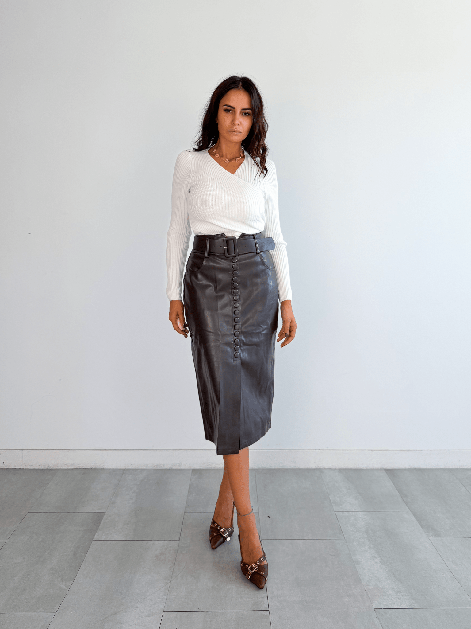 Gonna Ecopelle Bottoncini - Marrone - SAINTH