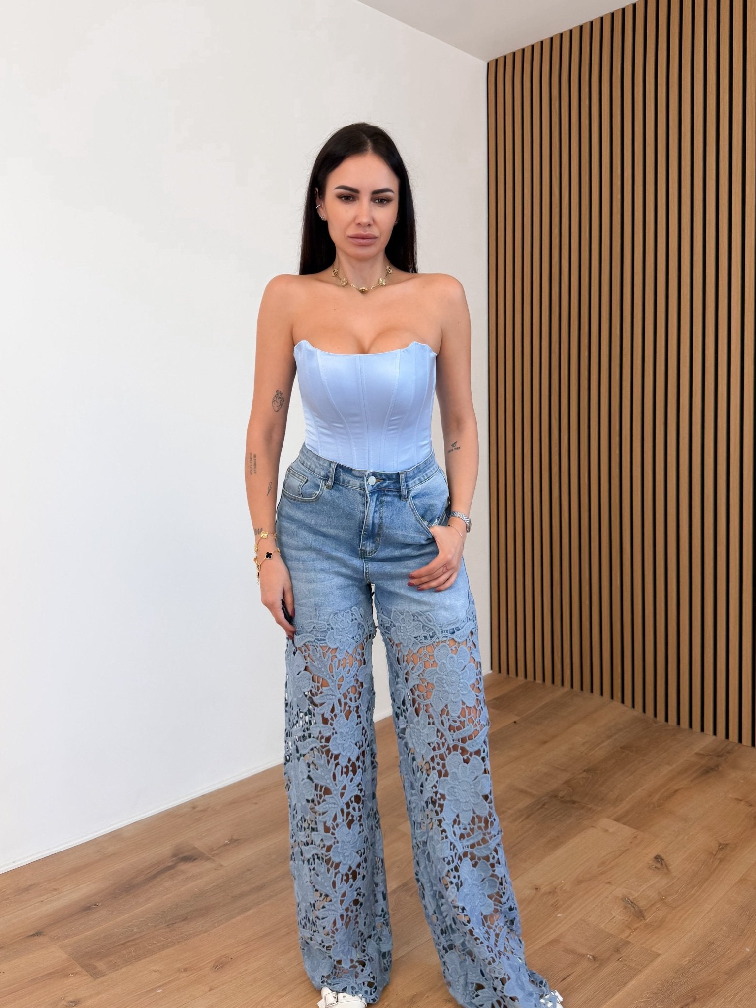 Jeans Mix Pizzo - Denim - SAINTH