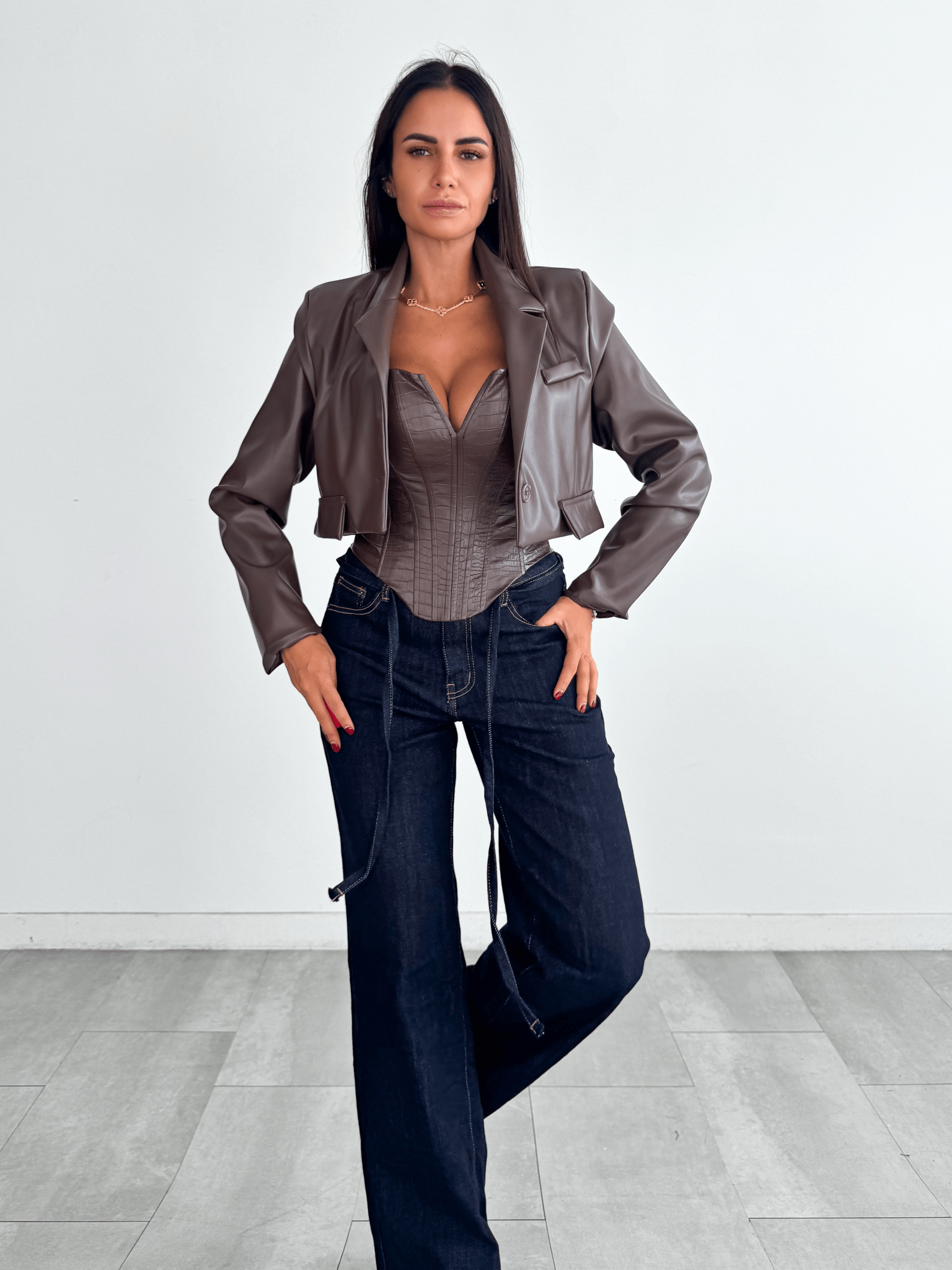 Blazer Ecopelle Crop - Marrone - SAINTH